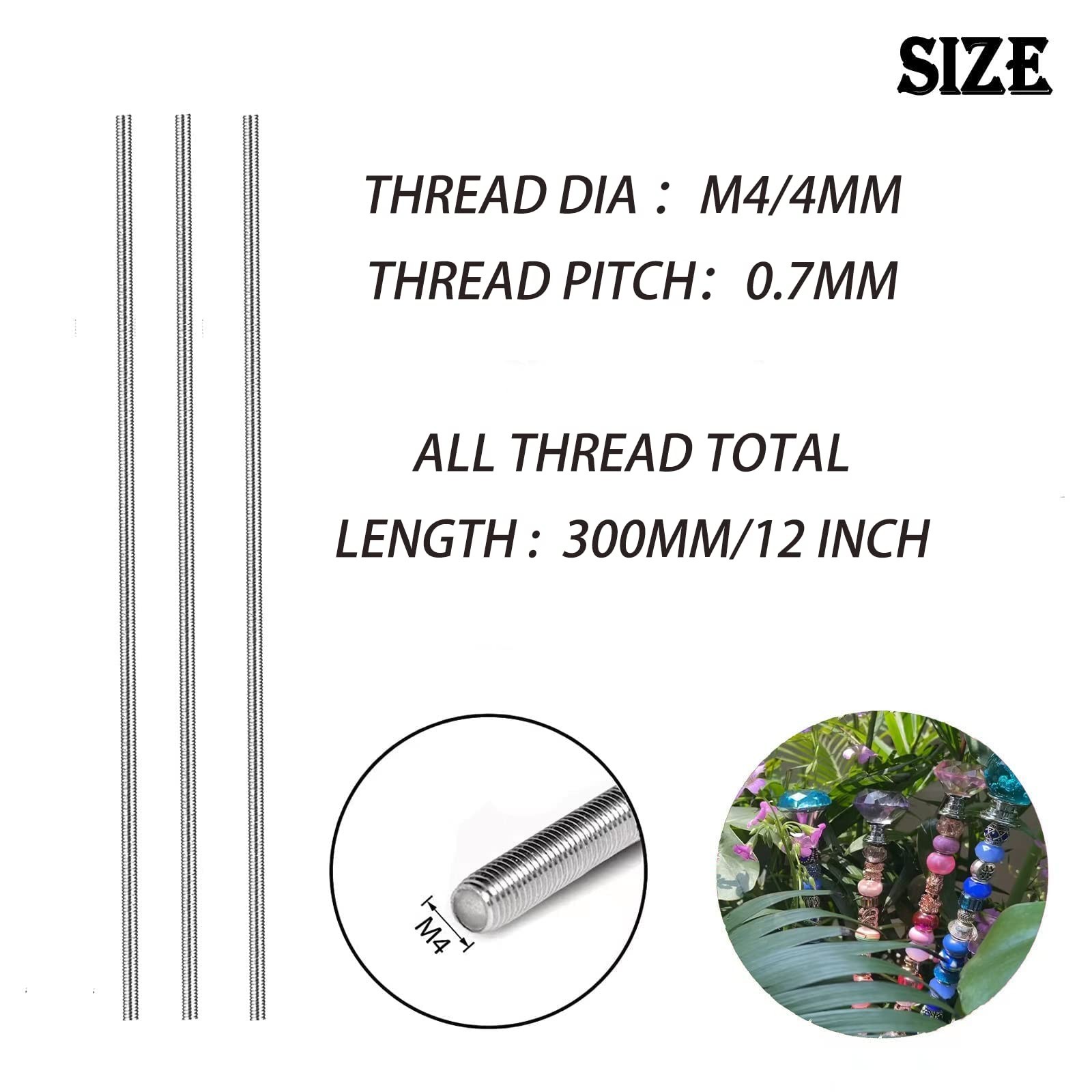 40pcs 8/32 Inch Threaded Rods with Hex Nuts M4 12 Inch 304 Stainless Steel Fu…