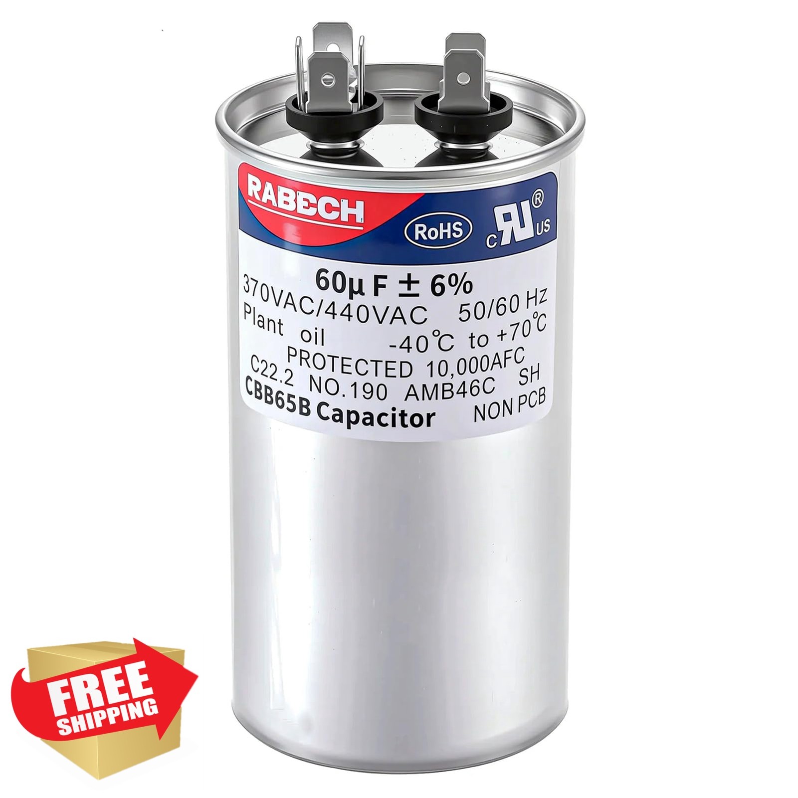 RABECH 60uF 60MFD CBB65B Run Start Round Capacitor 60 uF MFD 370V or 450V CBB…