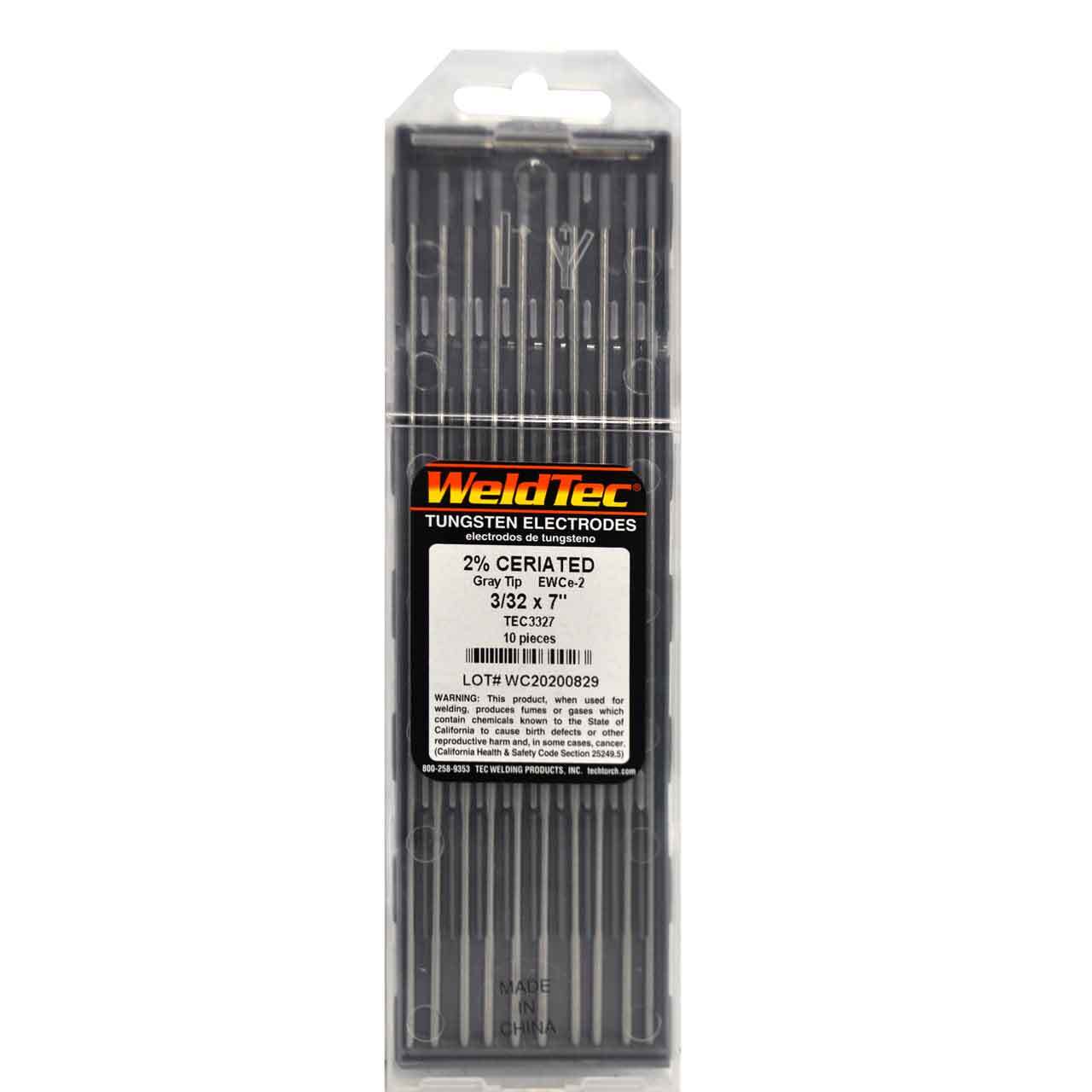 Weldtec TEC3327 Ceriated, 2% EWCe-2 Electrode, 3/32″ x 7″, 10 pack