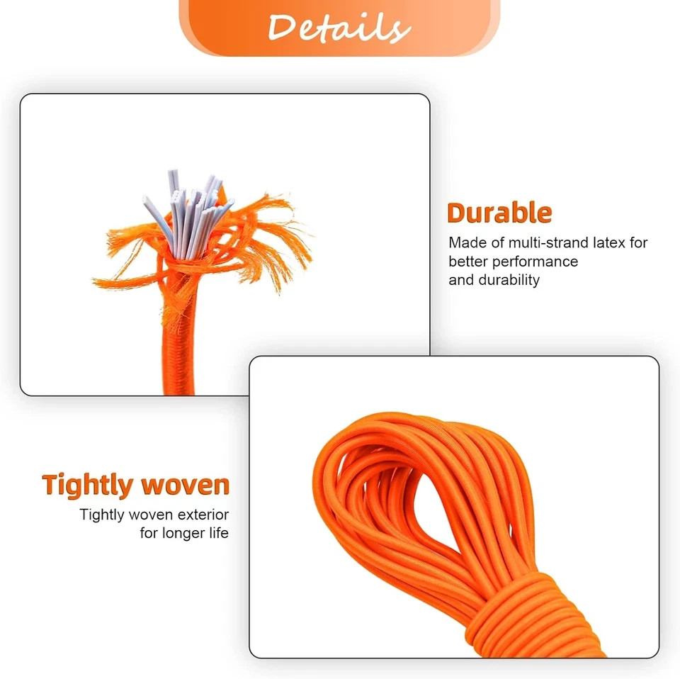 1/8″ Bungee Shock Cords with Hooks,65 Feet Elastic Nylon Cords Kayak Stretch Str