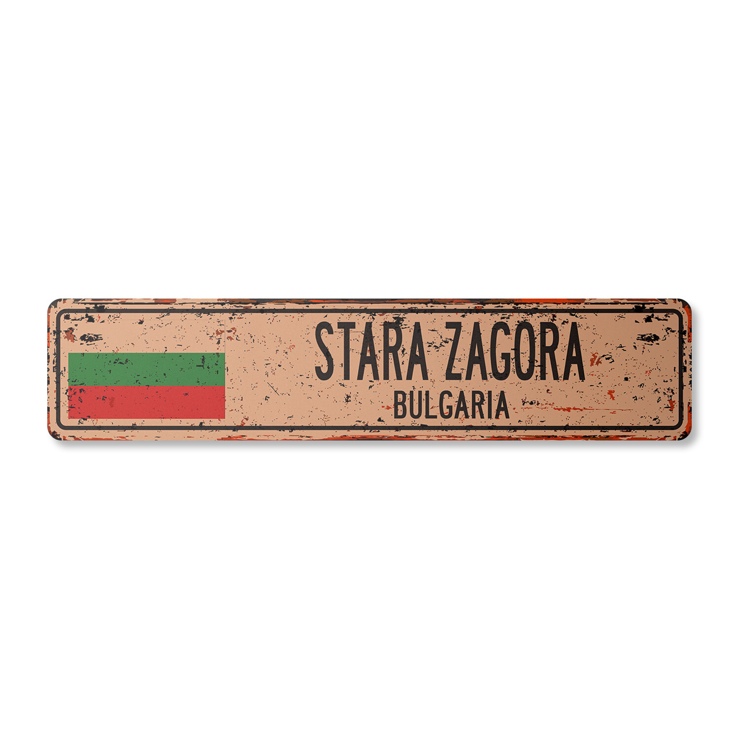 STARA ZAGORA BULGARIA Vintage Street Sign Bulgarian flag city country rustic