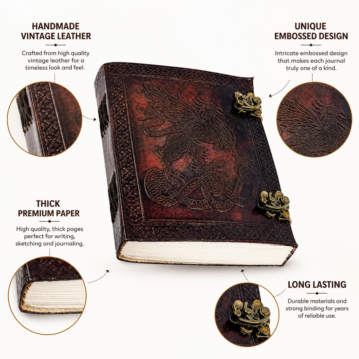 Dragon Embossed Leather Journal 6×8 Handmade Vintage Notebook 200 Lined Pages