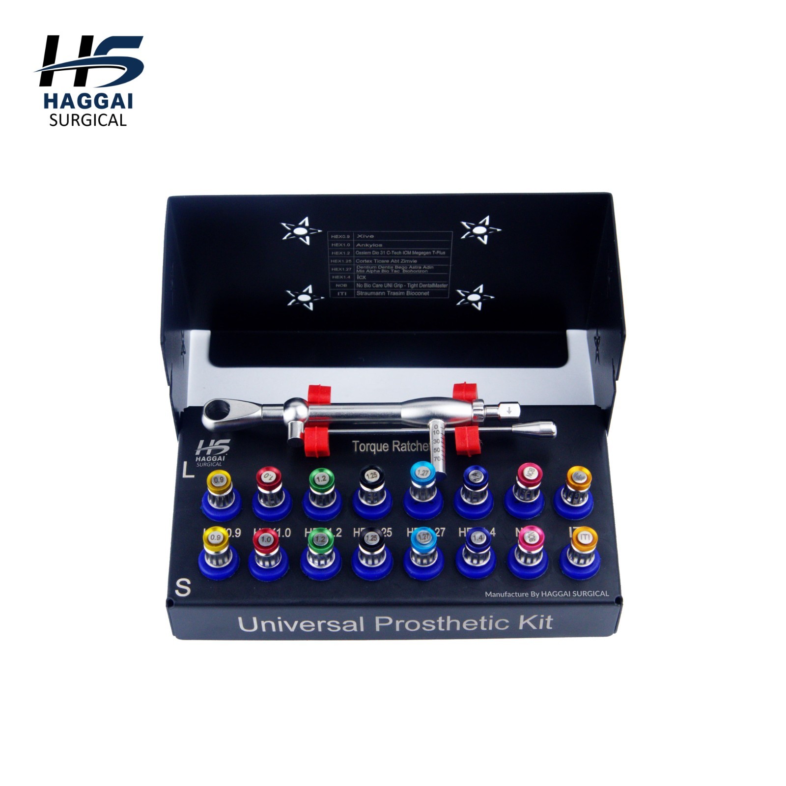 Dental Prosthetic Kit – 16 Pcs Drivers + Torque Ratchet with Organizer Cassette