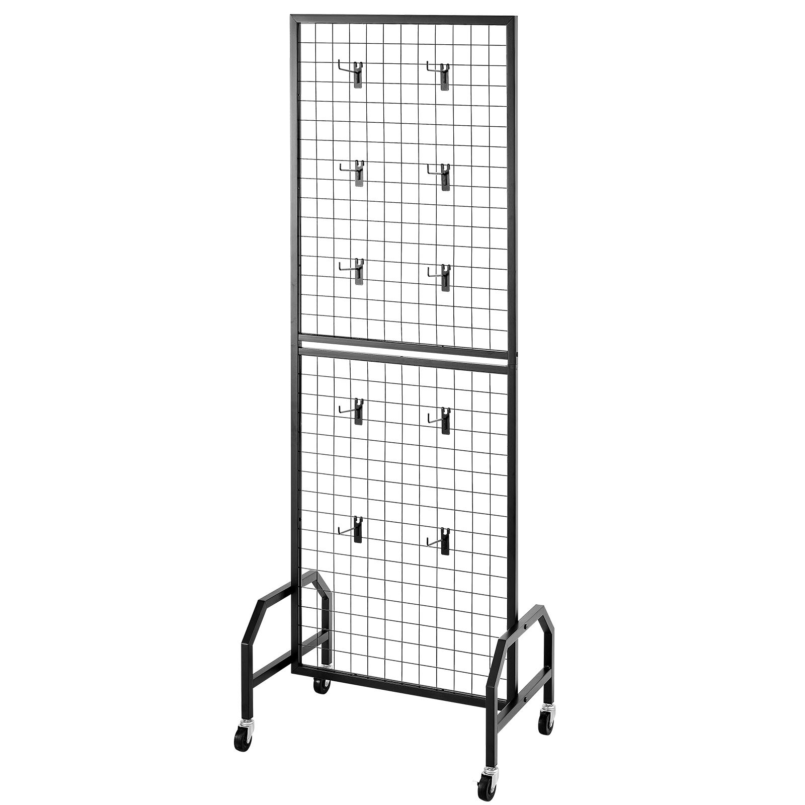 Uimoso Grid Wall Panel 1.9 x 5.4 ft Wire Display Rack with Wheels and 10 Hooks
