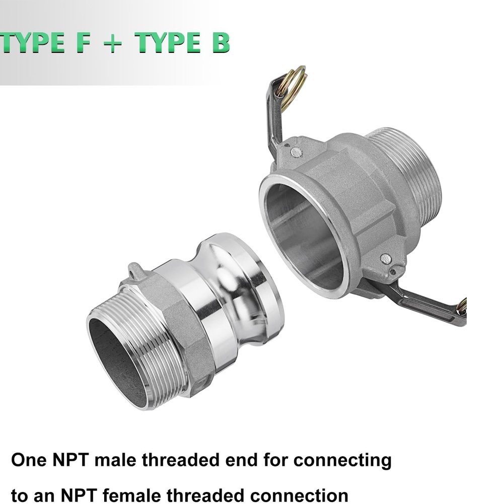 2 Pack Aluminum Camlock Fittings Type B & Type F Cam and Groove Hose Fittings