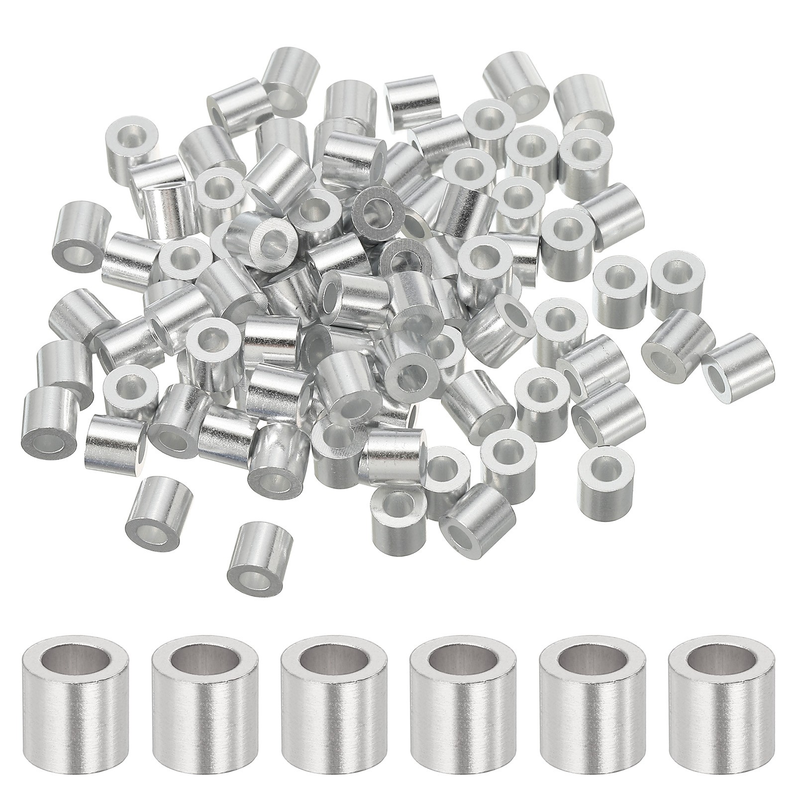 100Pcs 1/8″(3mm) Aluminum Crimping Loop Sleeve Round Wire Rope Stop Silver