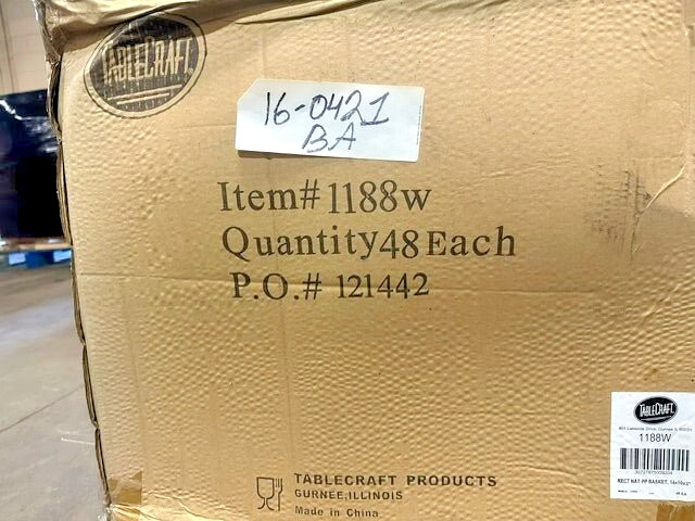 LOT OF 24 TABLECRAFT 1188W RECTANGULAR HAND WOVEN POLYPROPYLENE BAKERY BASKETS