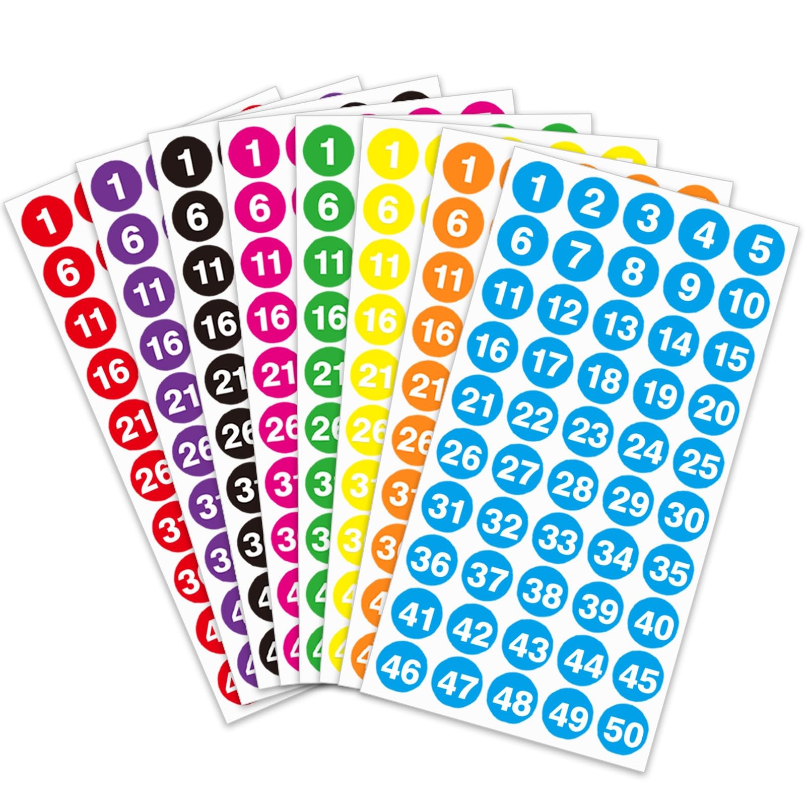 Consecutive Number Labels Stickers, 1600 Pcs 1″ Colored 1 inch, 8 Colors