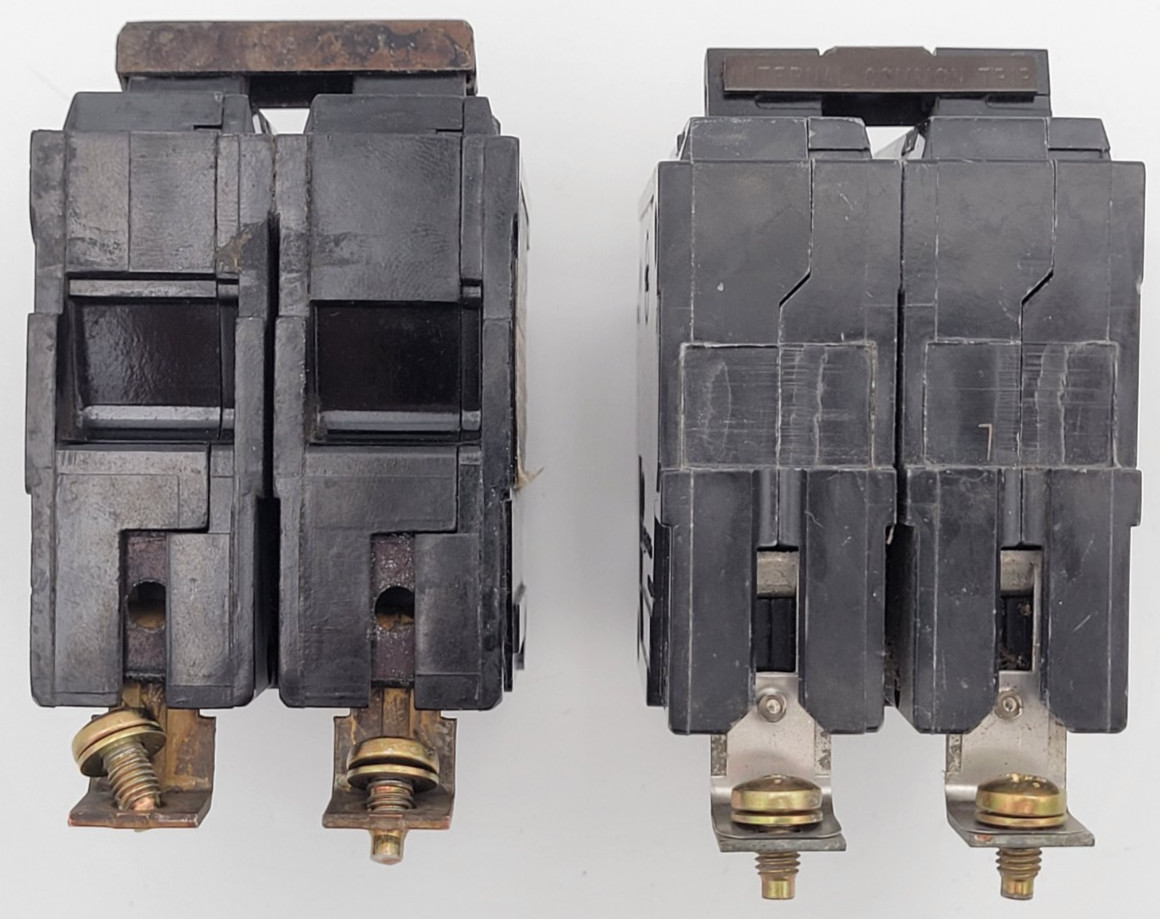 GE Mixed Lot of 2 Breakers THQB2120/THQB2130 20A & 30A 2P 120/240V Bolt-On USED