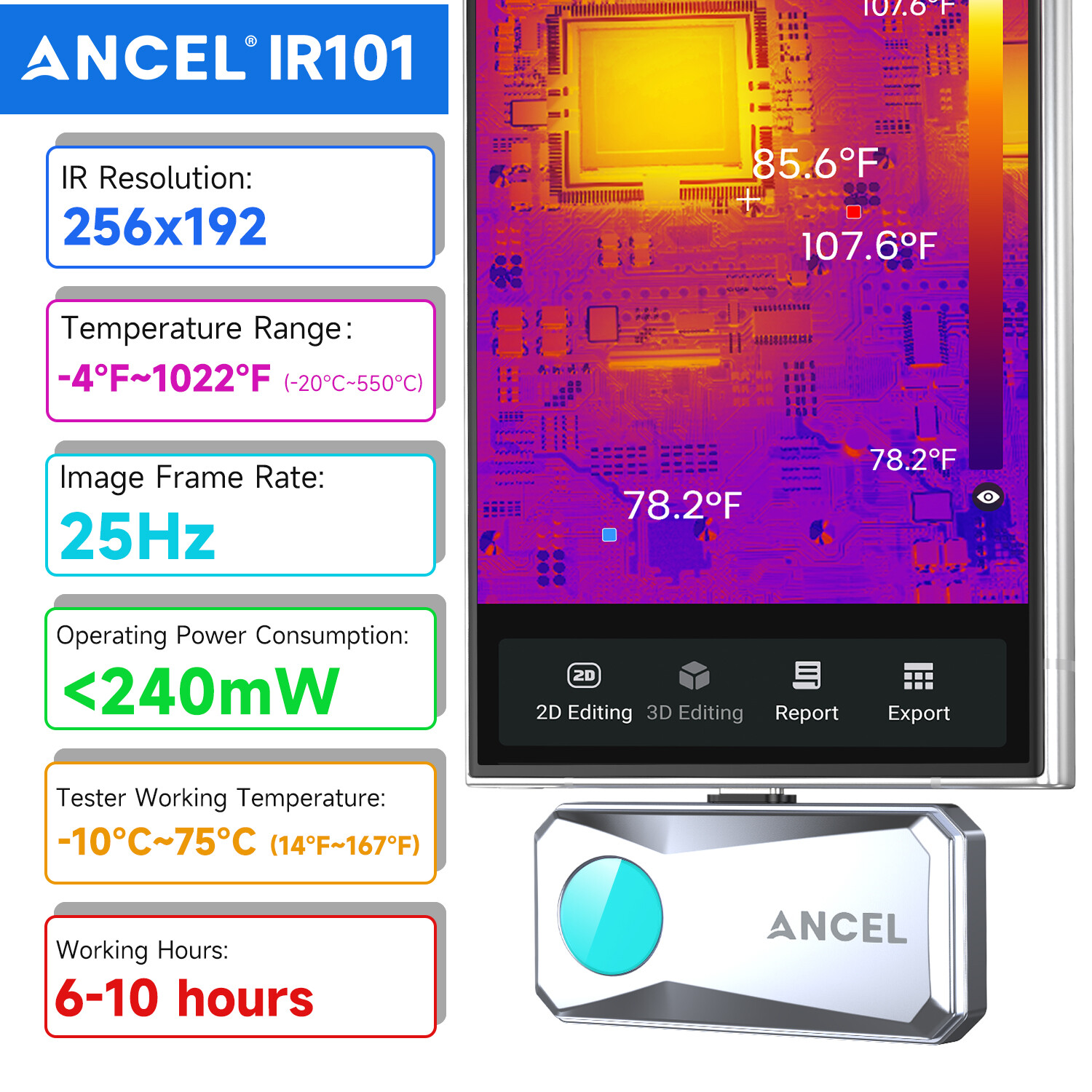 256×192 IR Thermal imaging Camera Imager for Android Phone Tablet ANCEL IR101