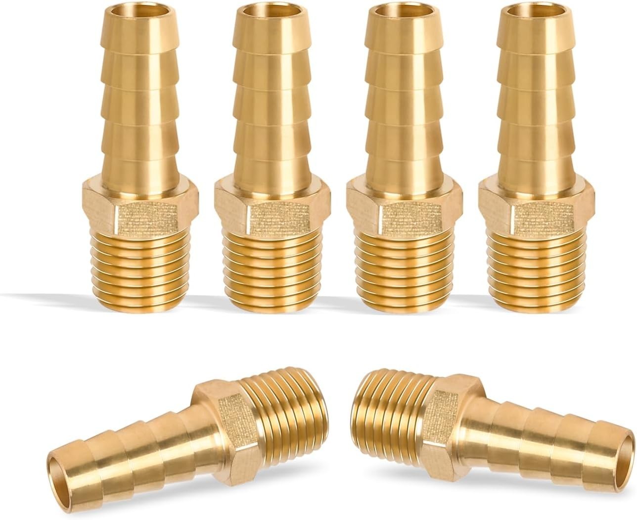 6 Pcs Brass Hose Barb Fittings, 1/4 NPT to 3/8 Barb, Barbed Hose Fittings, Male
