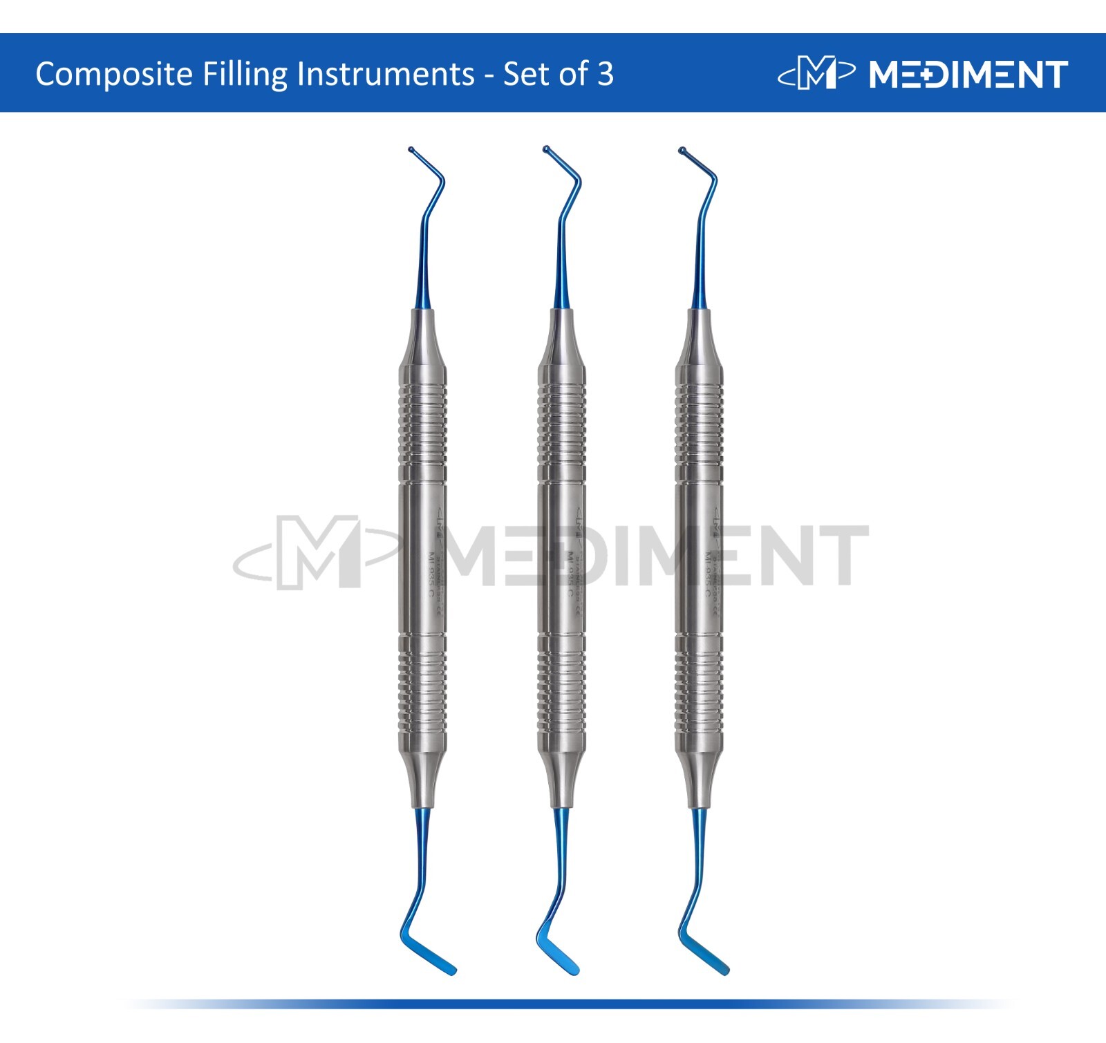 3 Pcs Dental Composite Filling Instrument Blue Titanium Coated Restorative Kit