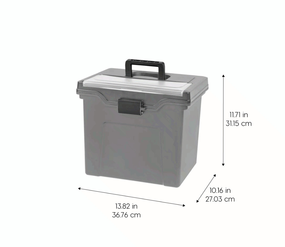 Portable Plastic File Box with Organizer Lid, Letter Size, Gray,4 Pk, Gray, New