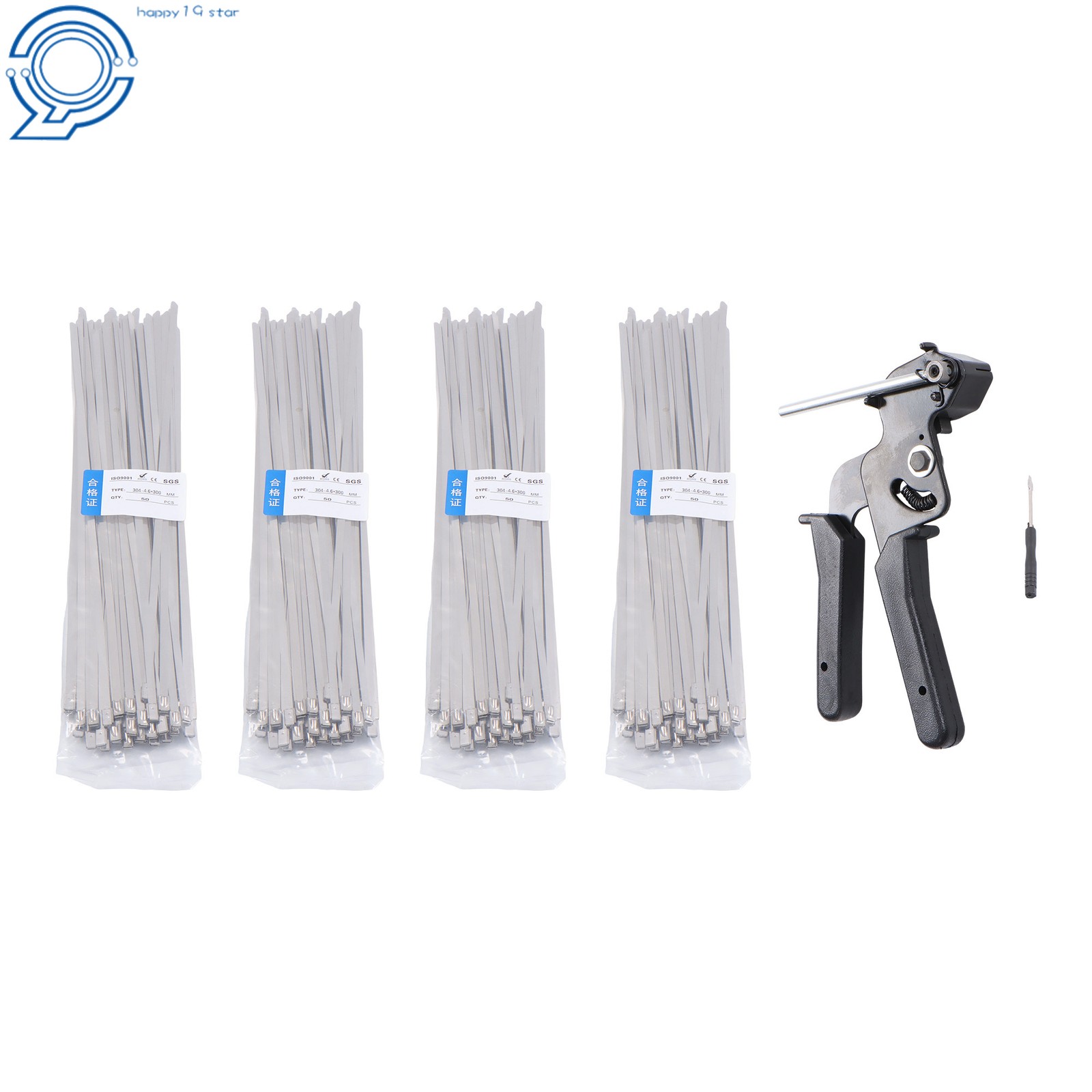 Stainless Steel Cable Tie Gun + 200PC Metal Zip Ties 11.8″ -20°F to +180°F