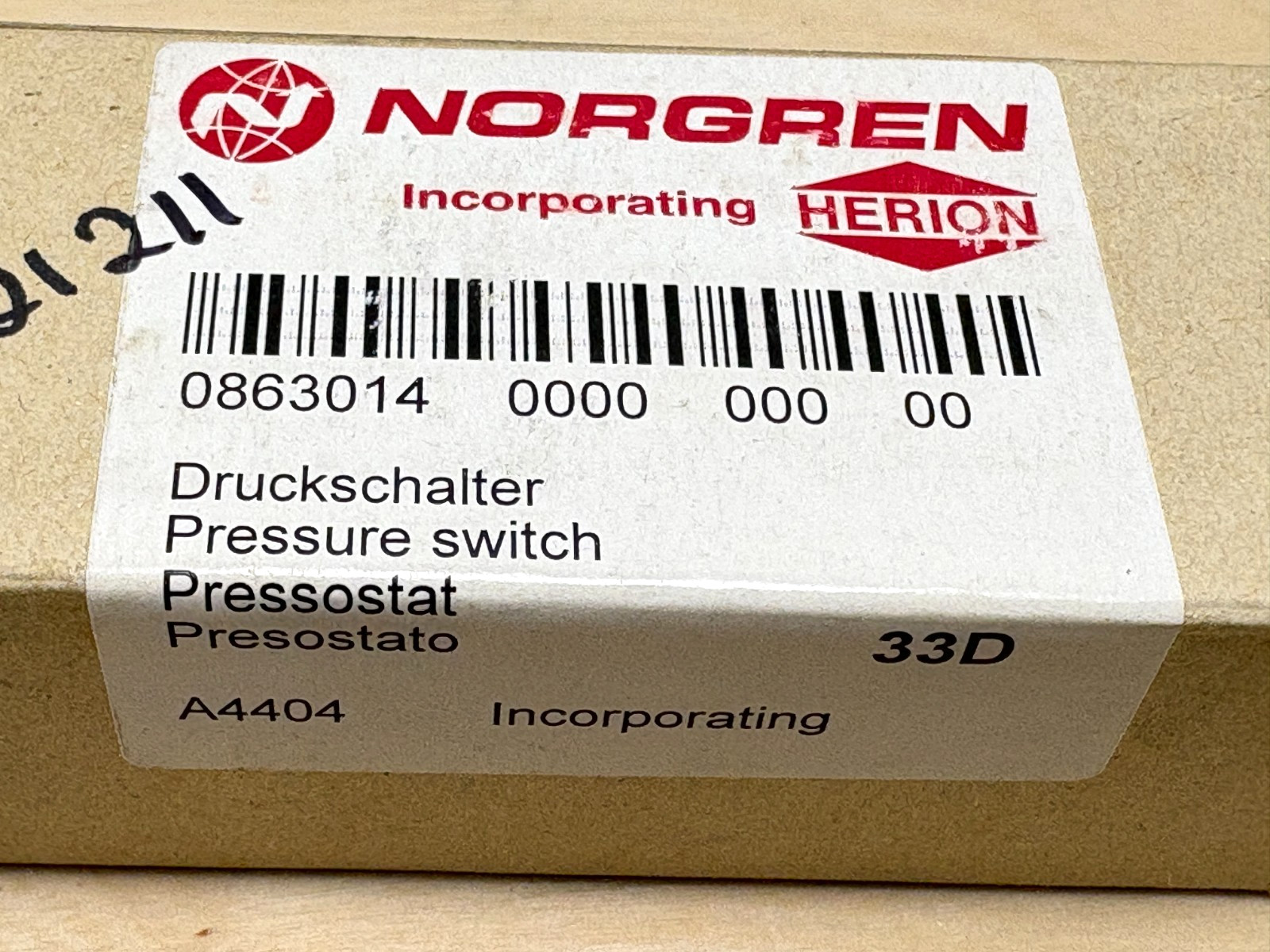 Norgren Herion 33D Pneumatic Pressure Switch, 0-10 Bar (145 PSI), 0863014