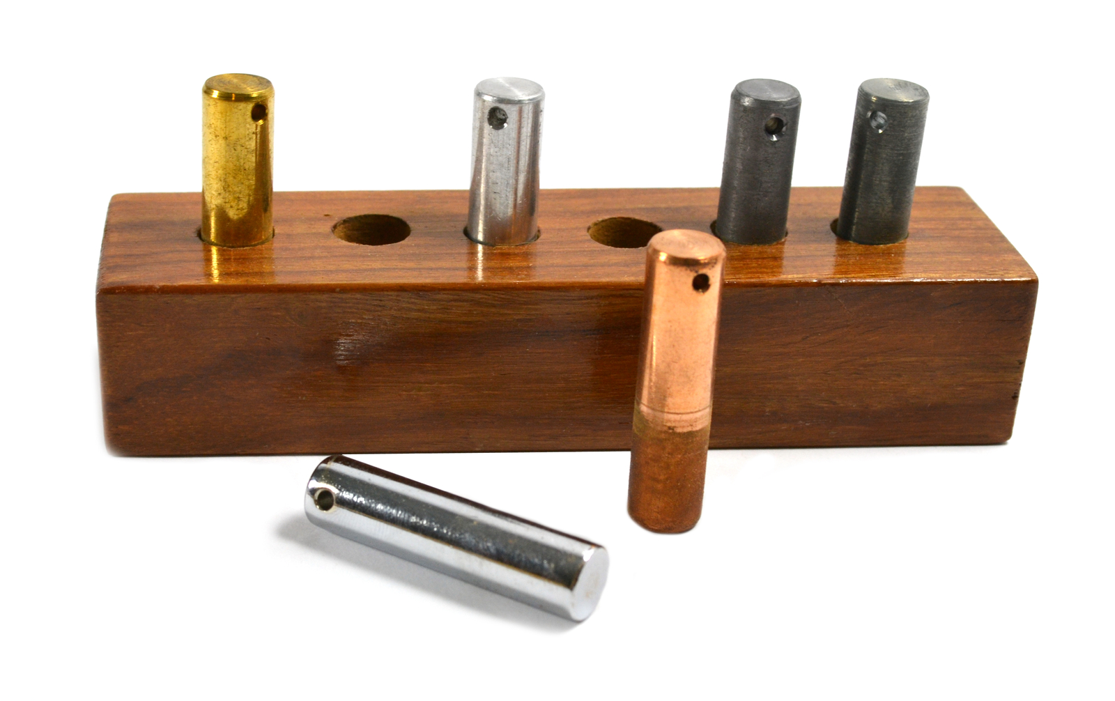 Eisco Labs Specific Heat Cylinders Set in Wooden Storage Block- 6 pieces –
