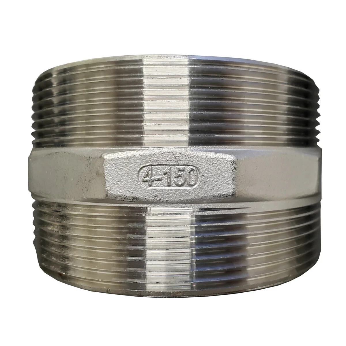 4″ 304 SS Hex Nipple – NPT Thread, 2.72″ Length, Class 150, Cast Steel