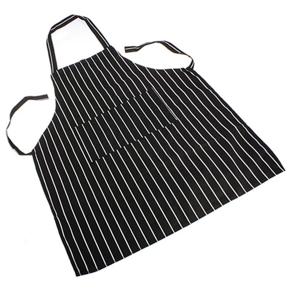 1Pc Adjustable Chef Apron with Two Pockets Striped Kitchen Bib for Men and Women