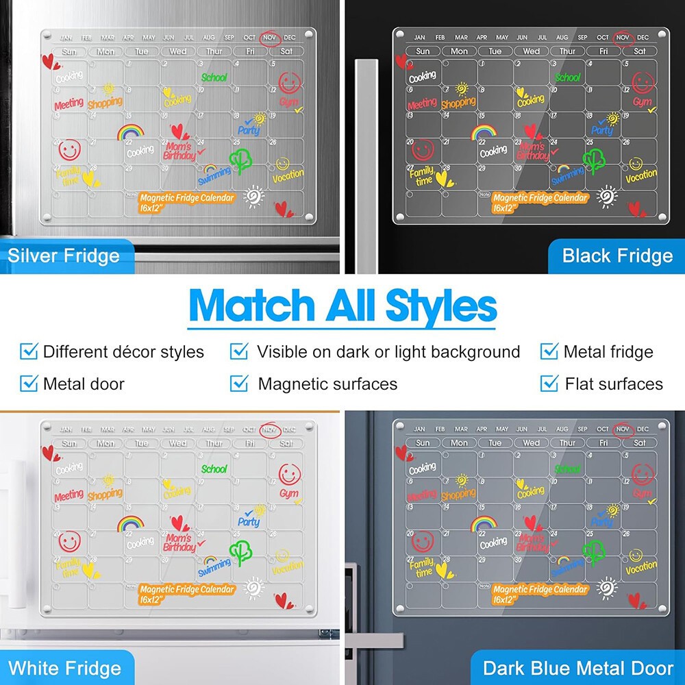 17×12 Fridge Acrylic Magnetic Calendars Dry Erase Month Week Daily Planner Board