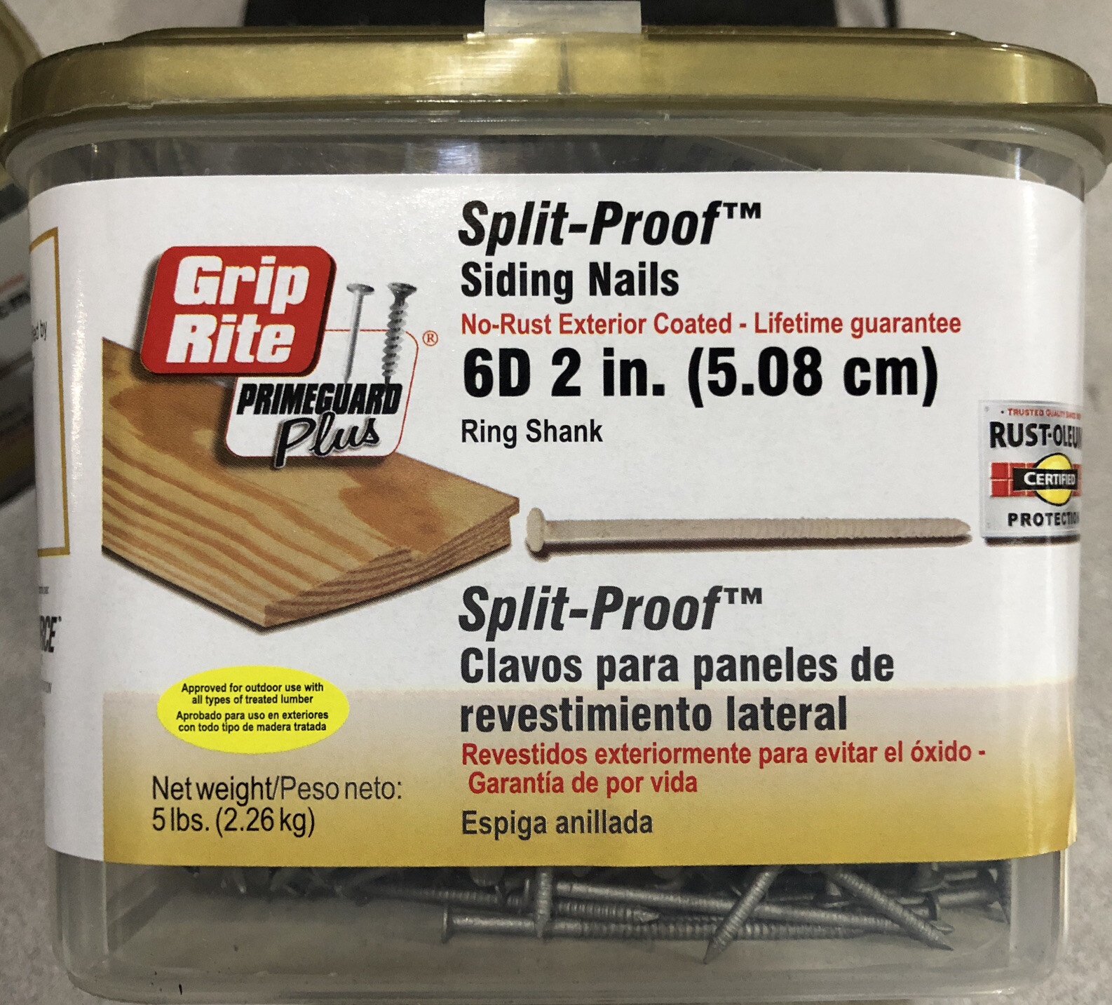 (5 Lbs) Grip Rite 6D x 2” Ring Shank Split Proof Siding Nail Galvanized P6SPF5