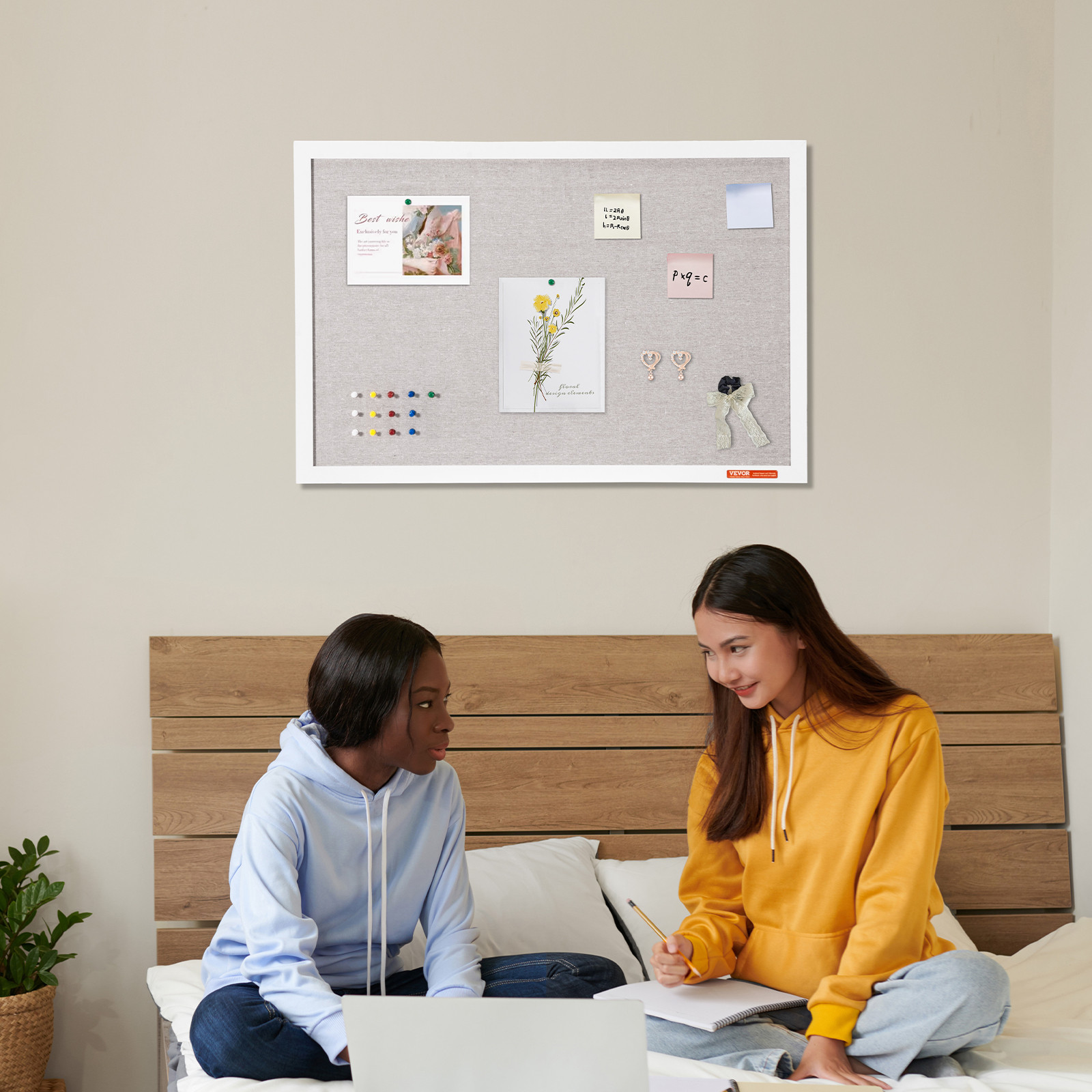 VEVOR 30″x20″ White Cork Board with Linen Surface Wall-Mounted Bulletin Board