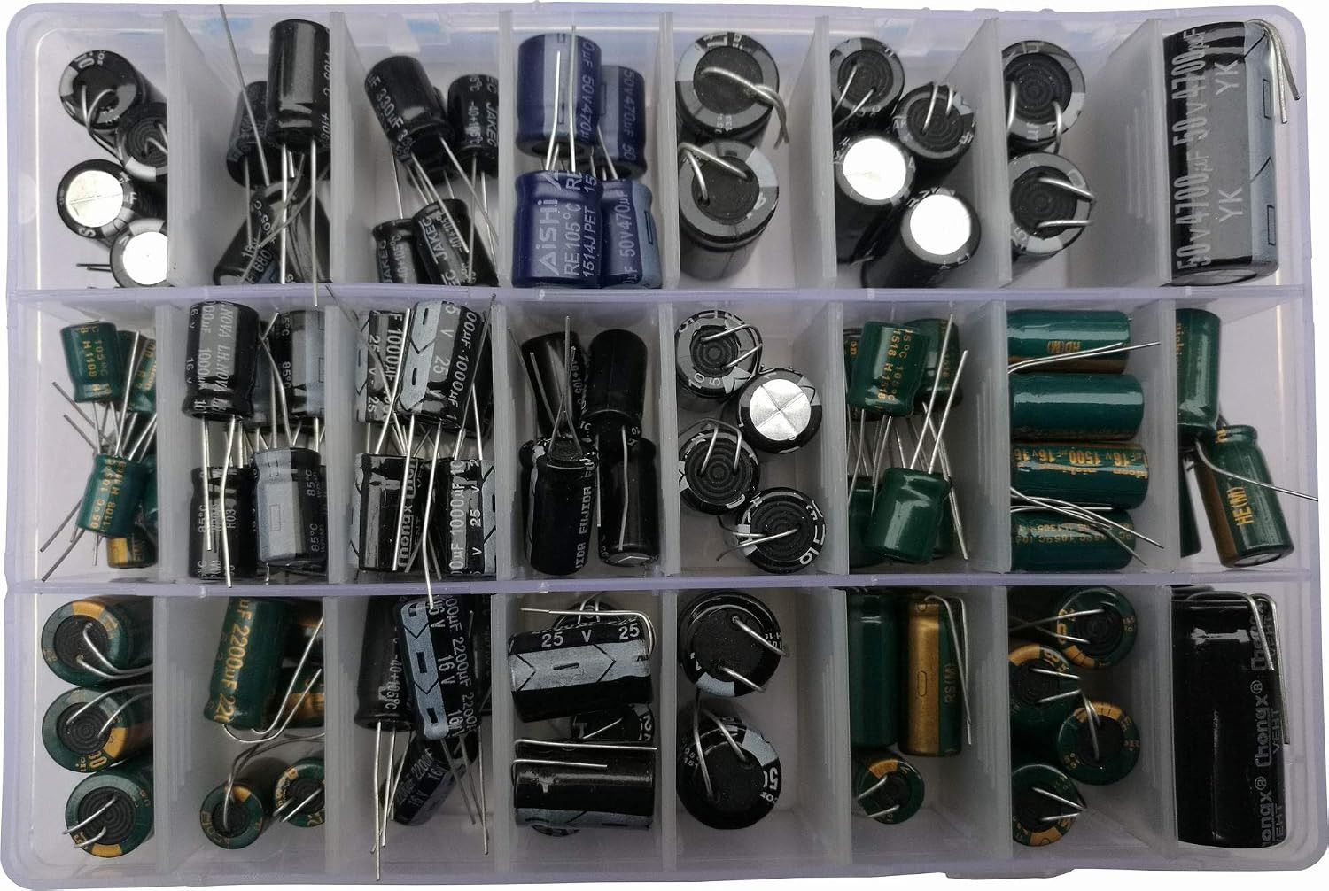 124Pcs Electrolytic Capacitor Assortment Box Kit – 22Uf-4700Uf (6.3V-450V) – rou