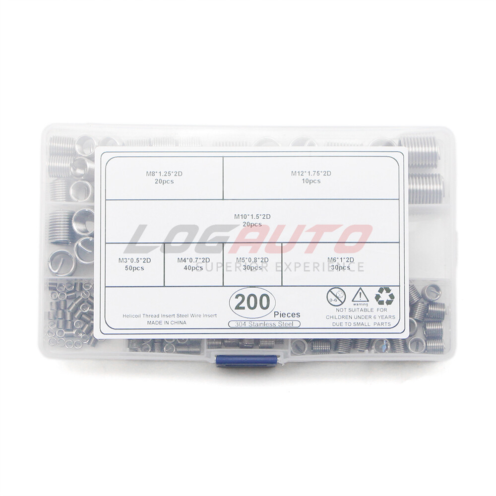 200Pcs Thread Insert Helicoil Kit M3 M4 M5 M6 M8 M10 M12 Inserts Stainless Steel