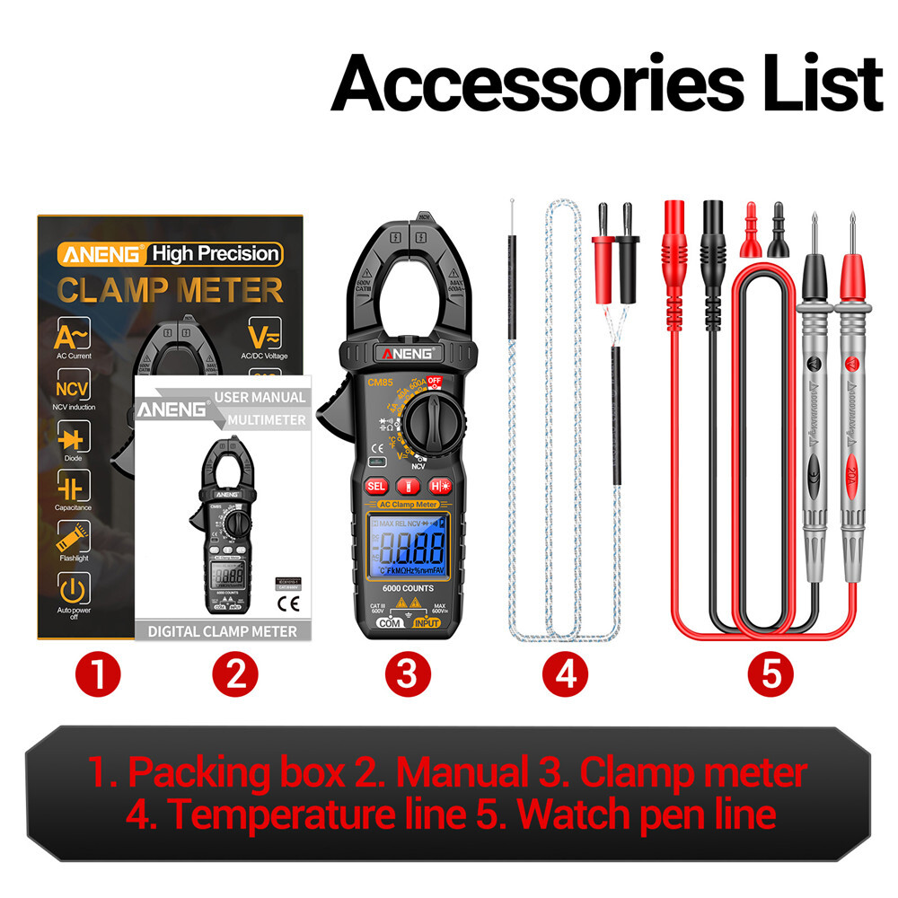 ANENG Digital Clamp Meter 6000 Count Multimeter NVC Amp AC DC Volt Current Test