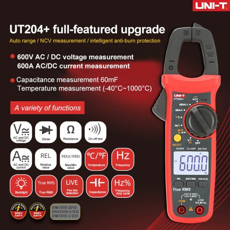 UNI-T True RMS Digital Clamp Meter Auto Range Multimeter AC DC Volt Amp NCV Test