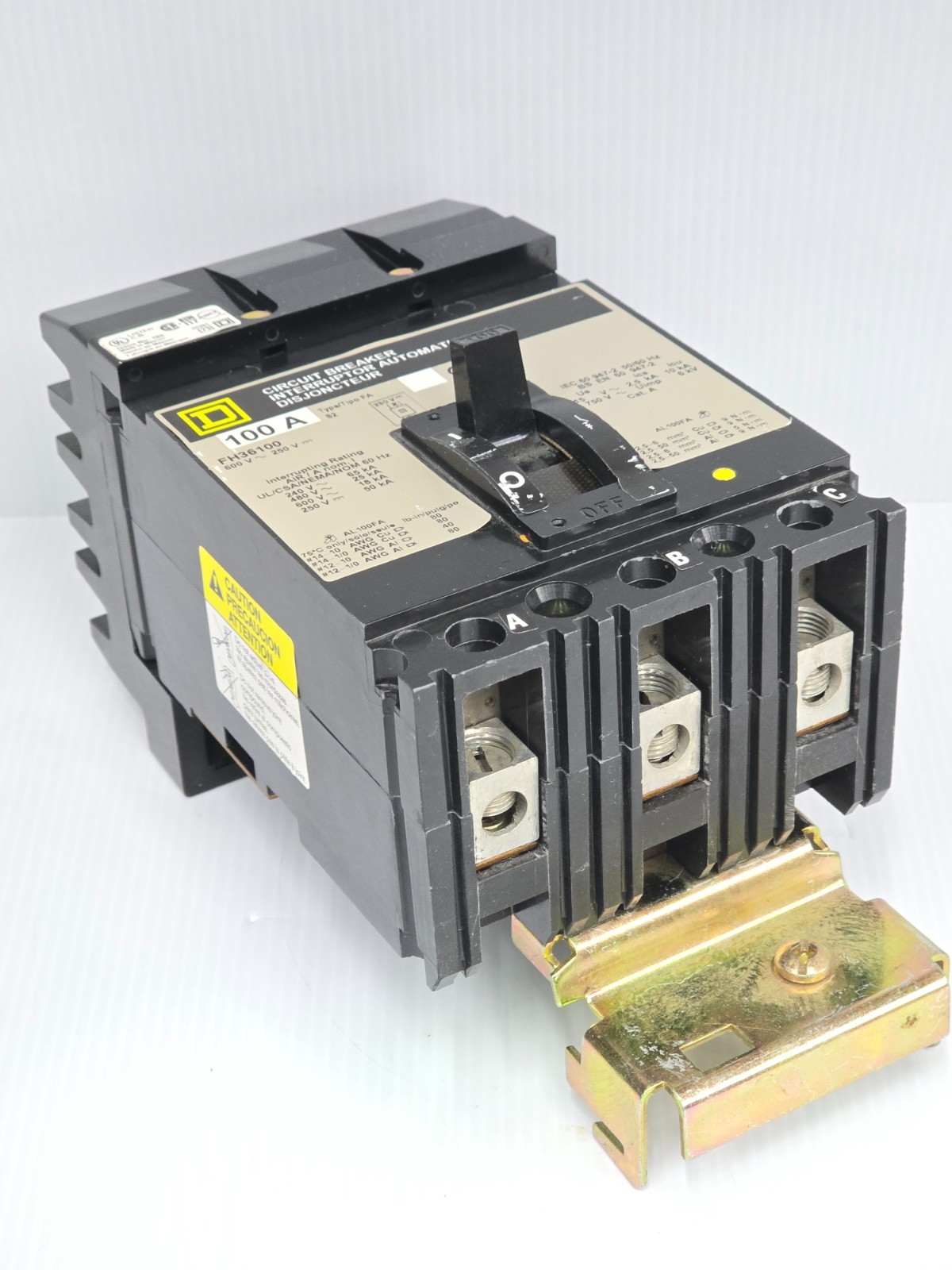 Square D 100 Amp I-Line Circuit Breaker 600 VAC 3 Pole 65 kA FH36100