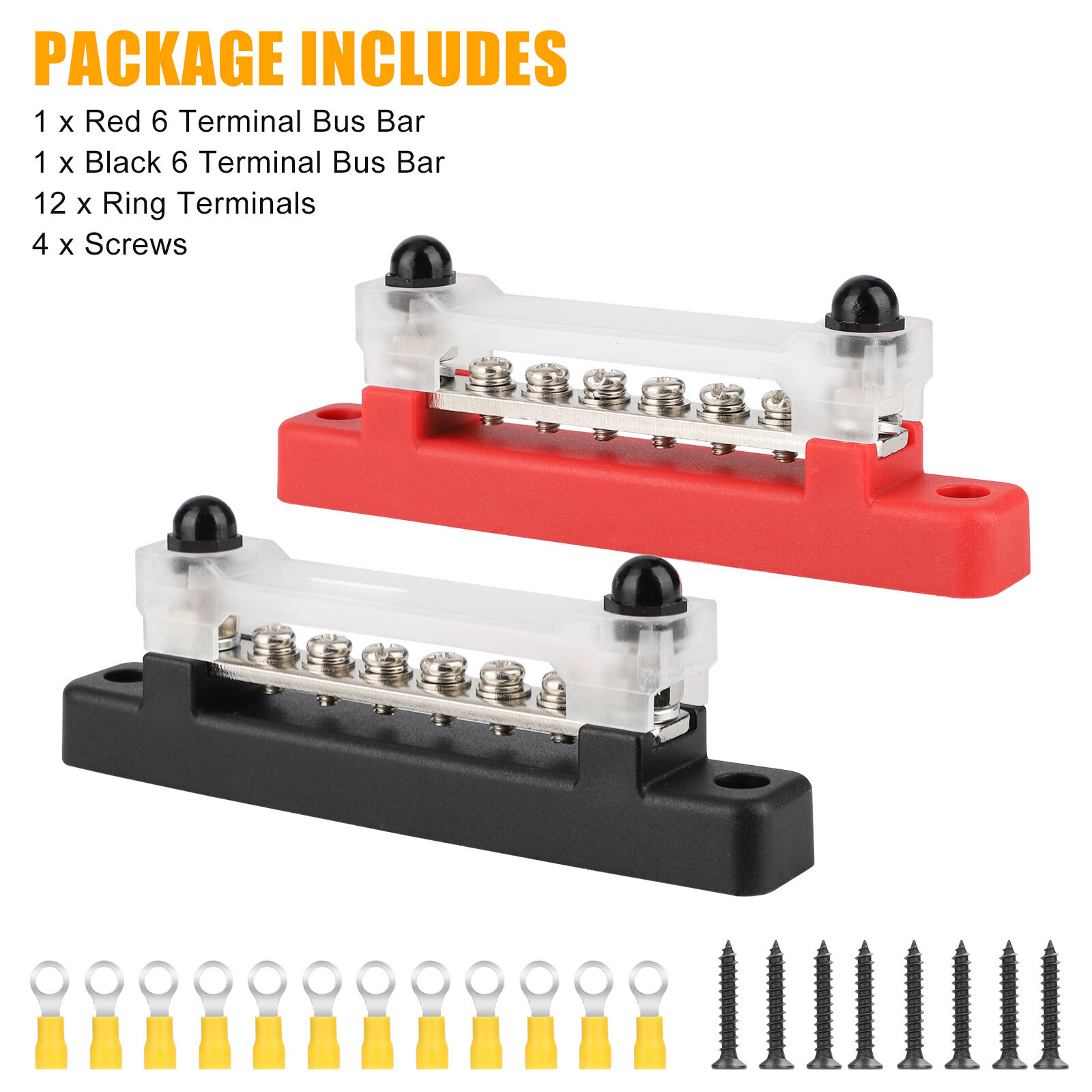 6 Way Power Distribution Bus Bar Terminal 150A Screws Battery Block for Car Boat