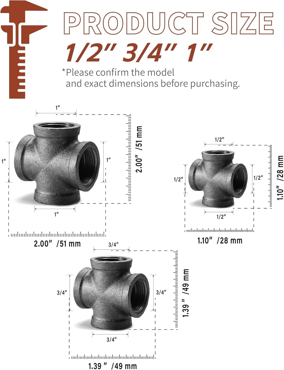 Cast Iron Cross Fitting Connector Compatible With Vintage Pipe Fixtures 1 Pack