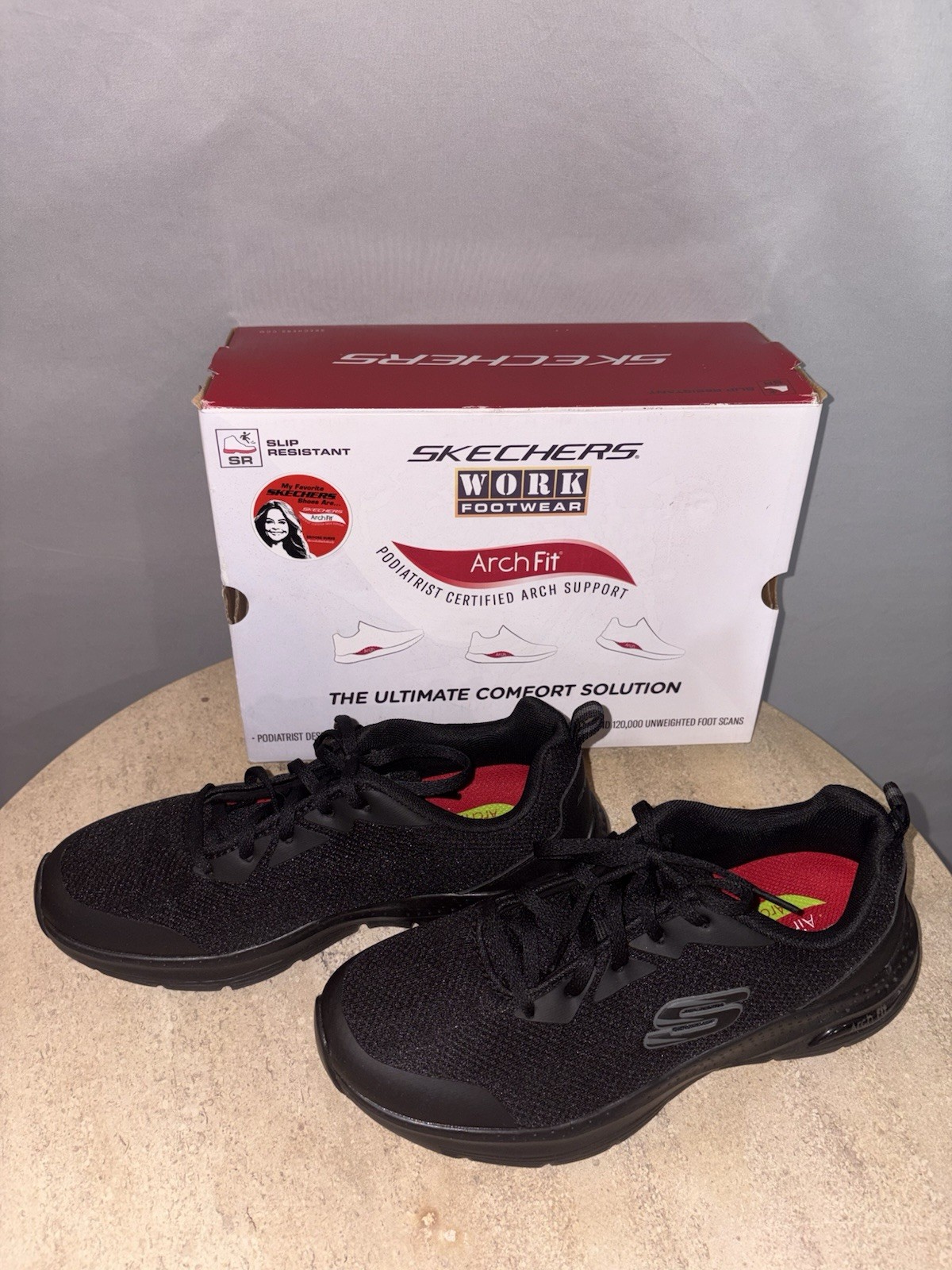 Skechers Work Arch Fit SR Slip Resistant Black Lace-Up Shoes Women’s 8.5 M