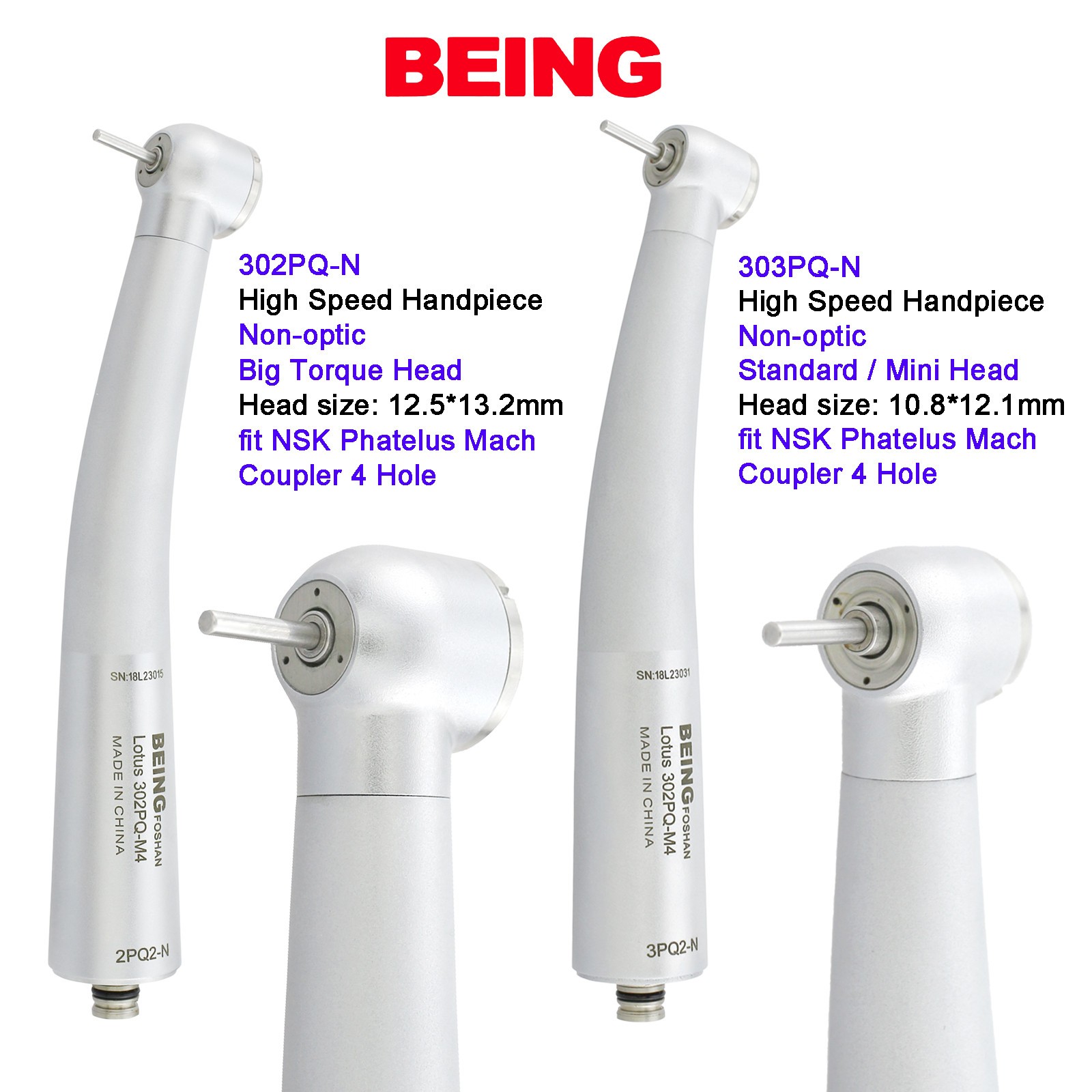 BEING Dental High Speed Turbine Handpiece NSK Phatelus Coupler 4 Hole 302PQ-N