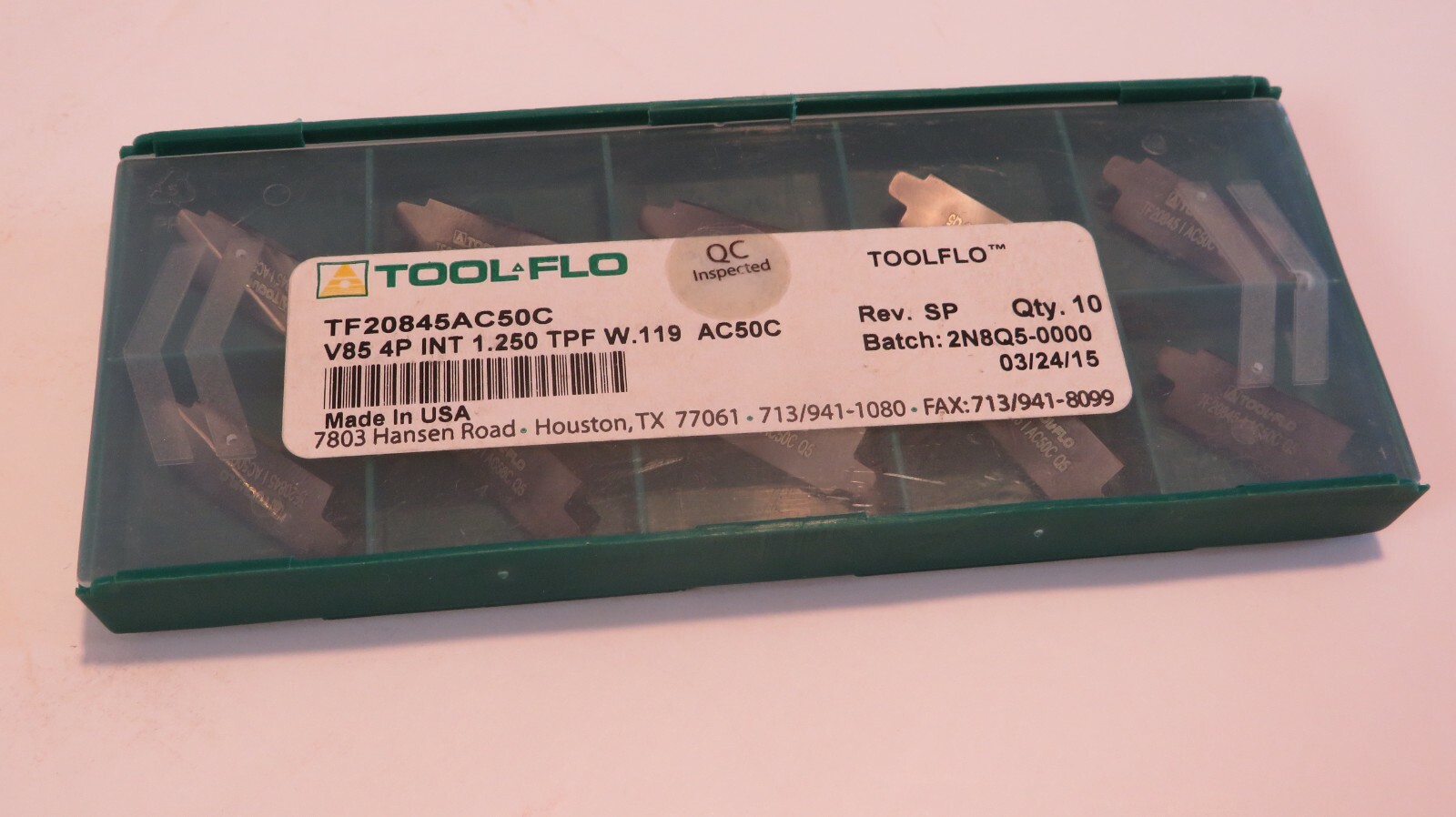 TOOLFLO CARBIDE V85 4P INT 1.250″ TPF W INTERNAL THREADING INSERT TF20845A AC50C