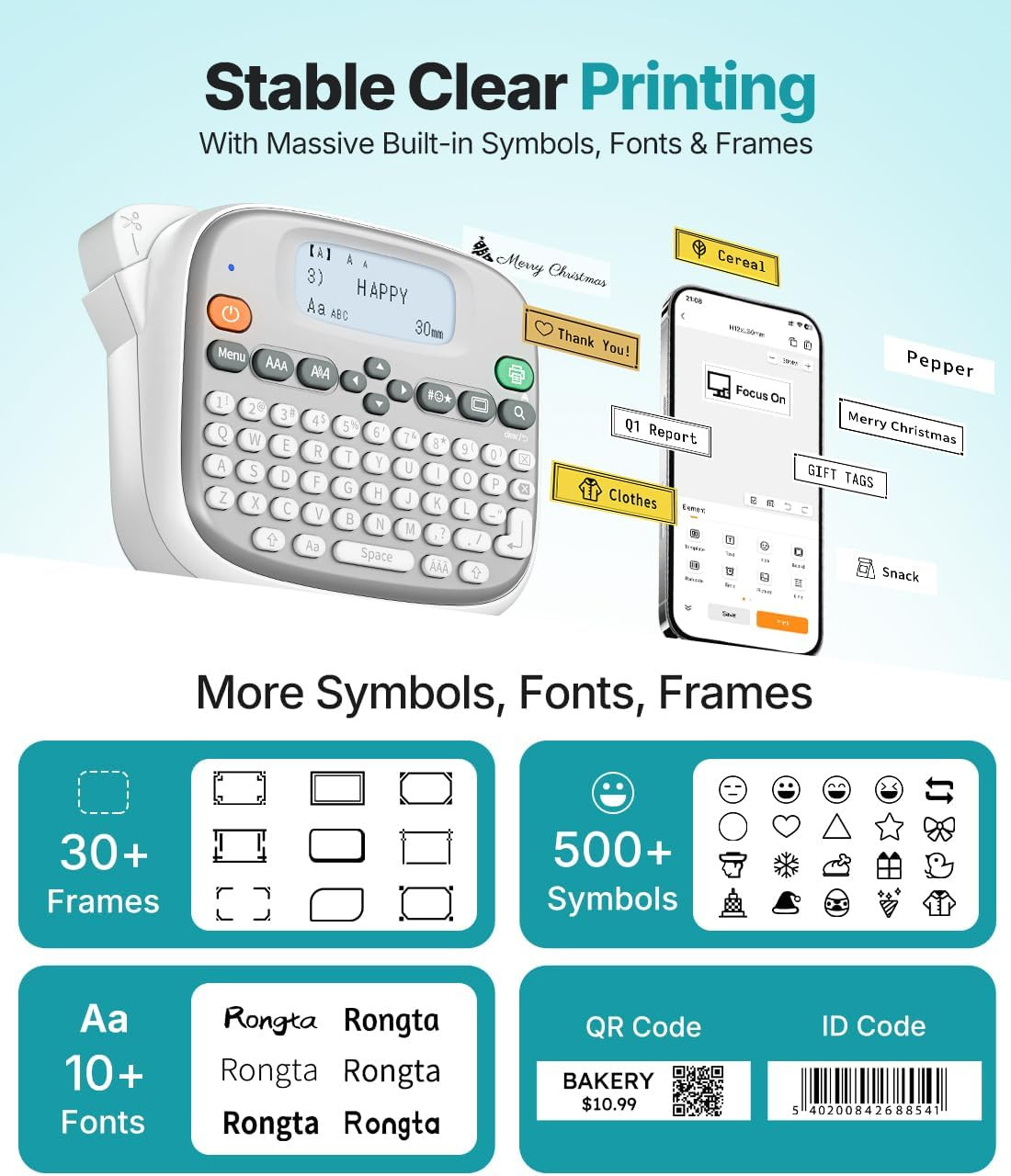 Portable Label Maker with QWERTY Keyboard and Waterproof Tape, White