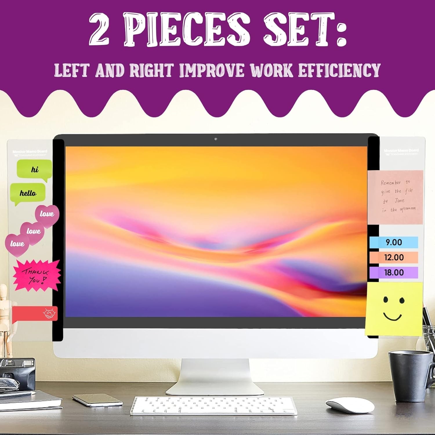 NEW MDOZQ 2pc Computer Monitor Memo Board Sticky Note Holder & Office Desk Decor