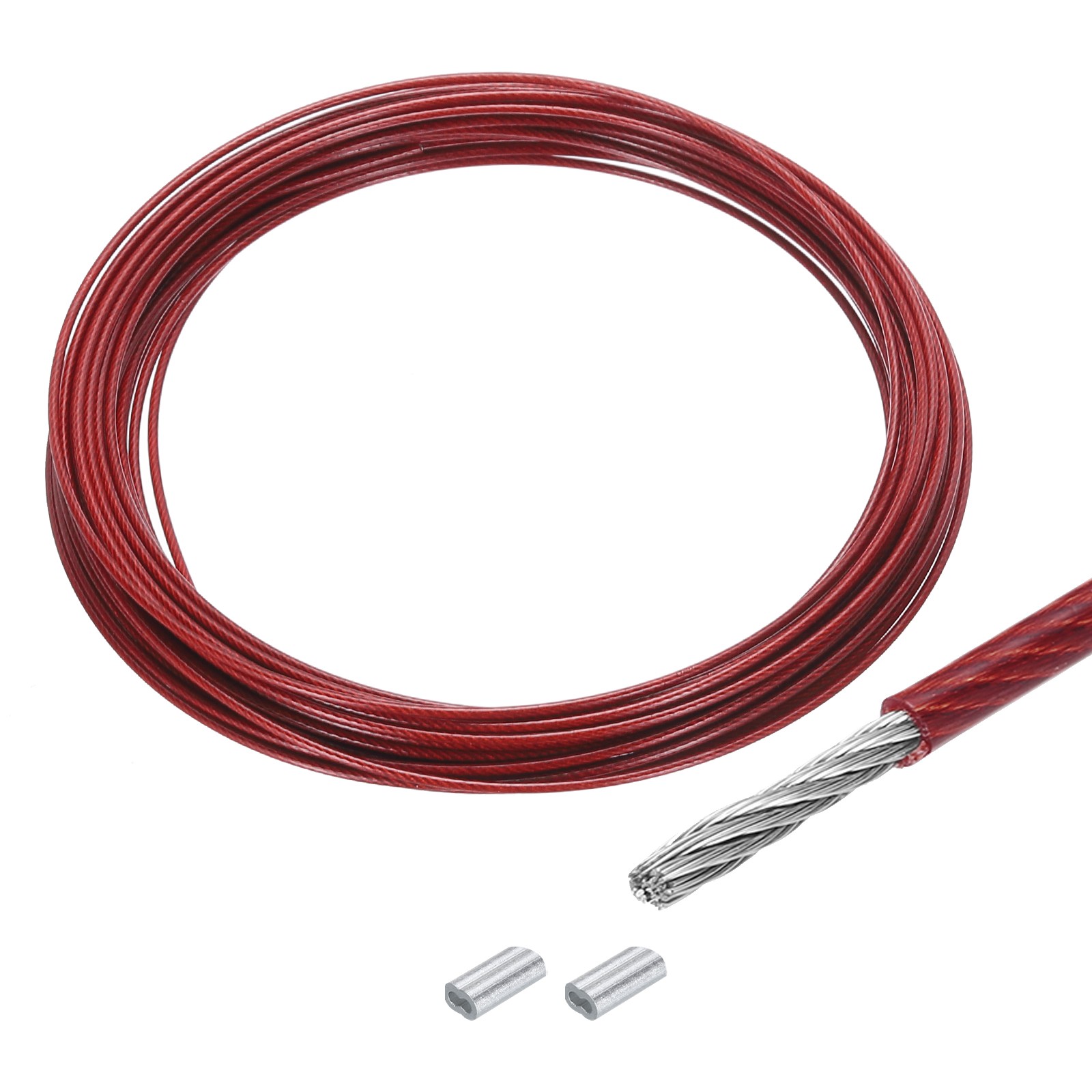 33Ft(10M) Wire Rope 304 Stainless Steel 1/16″ (1.5 mm) with 2Pcs Sleeve Red