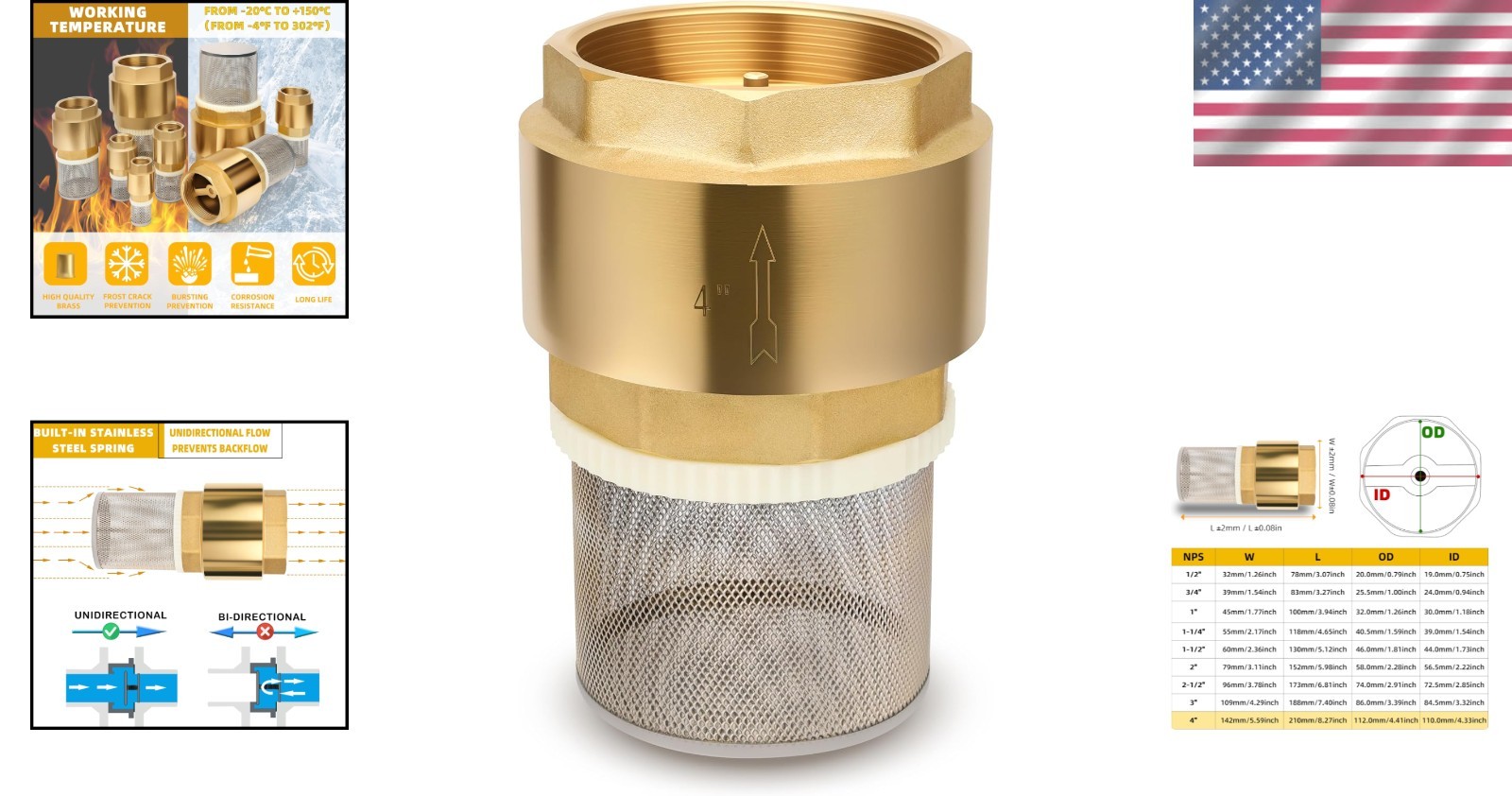 Durable 4″ Brass Foot Valve with Integrated Filter – Explosion-Proof Check Valve