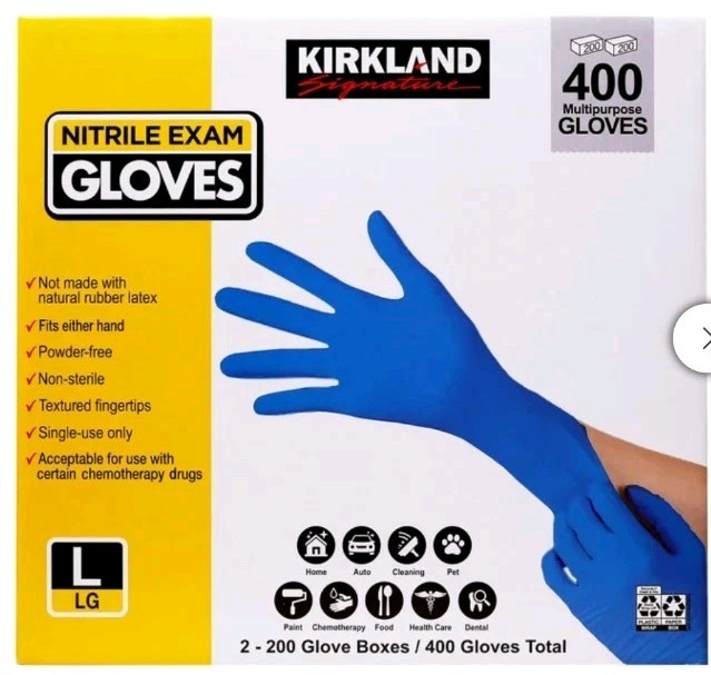 Kirkland Signature. Nitrile Exam Gloves, ORIGINAL GREY, Large, 400 Count