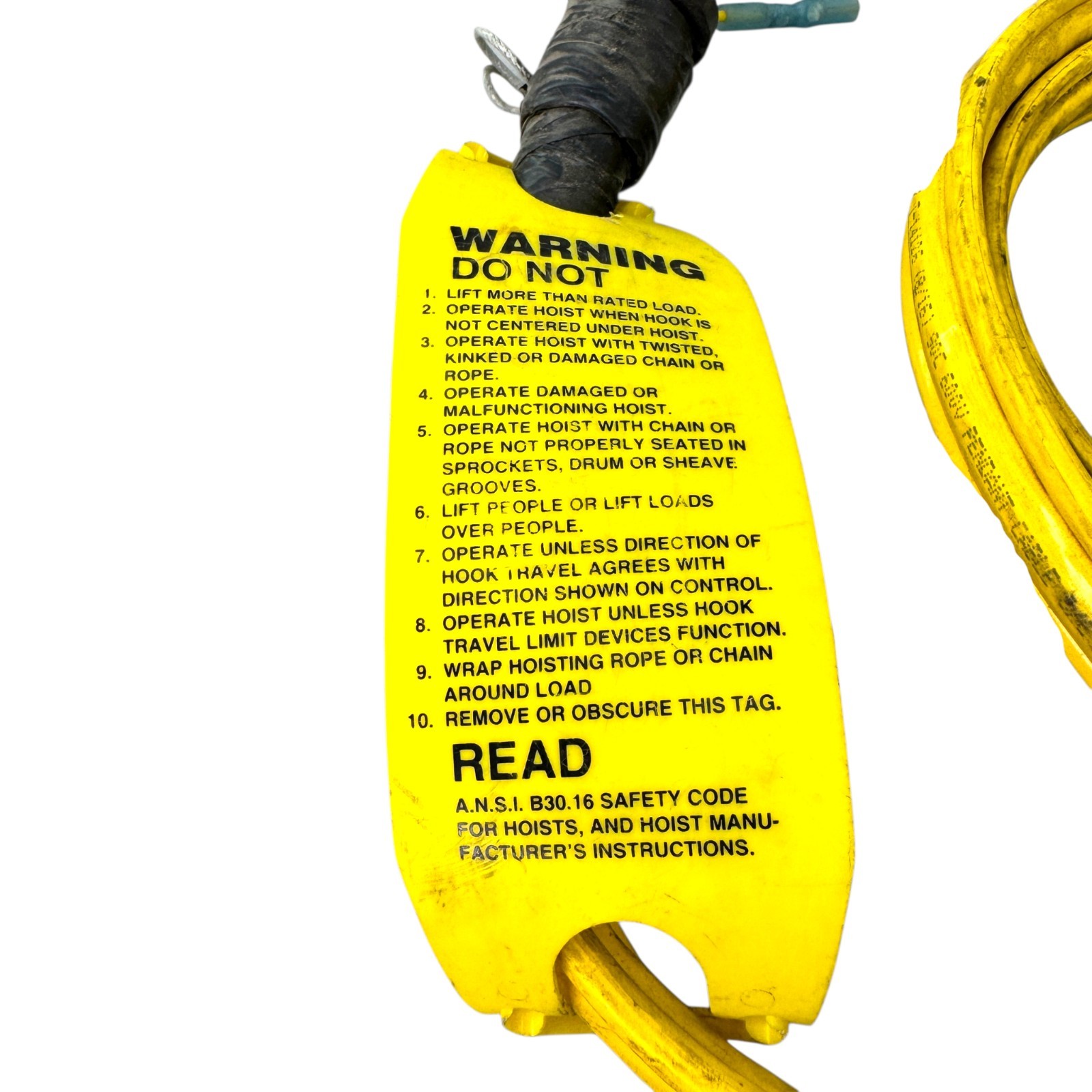 16/8 Hoist Pendant Control Cable Wire 600V 90C Yellow w/ Strain Relief Wire Rope