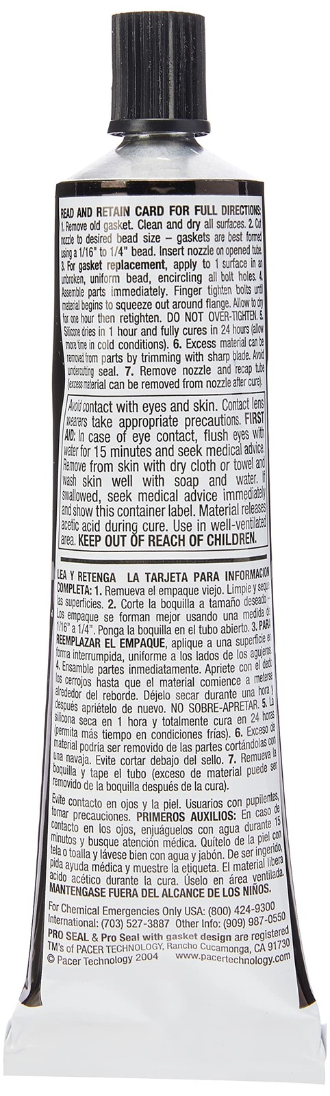 Pro Seal RTV Silicone Sealant,3 oz Tube,Black (80046)