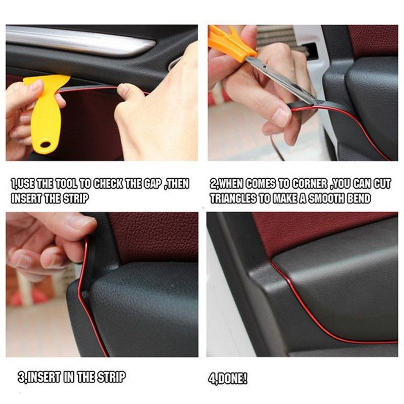 Decoration Car Interior Exterior Styling 5M Red Molding Strip Gap Trim Edge