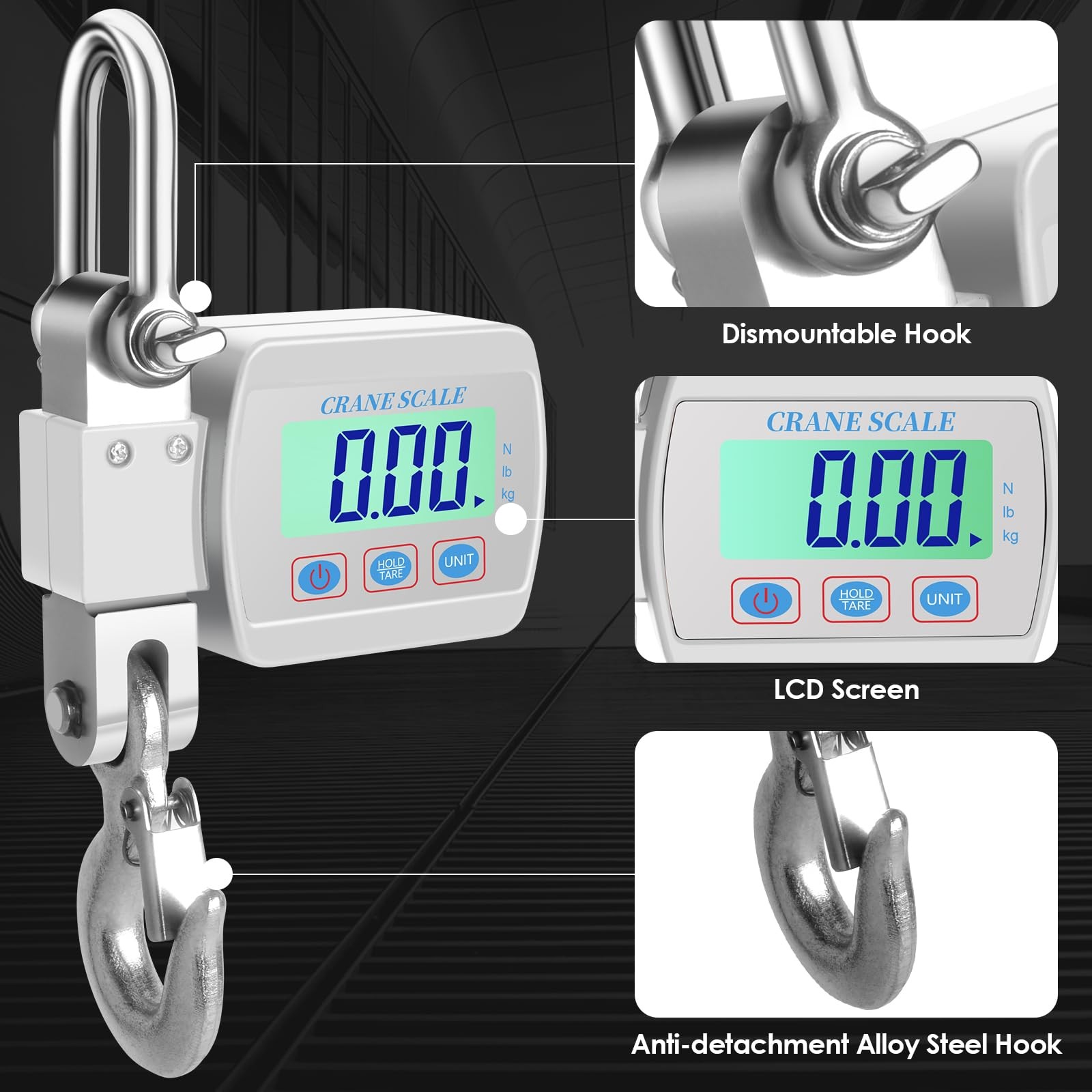 1100lbs 500kg Digital Crane Scale, Heavy Duty Hanging Scale with Backlit LCD,…