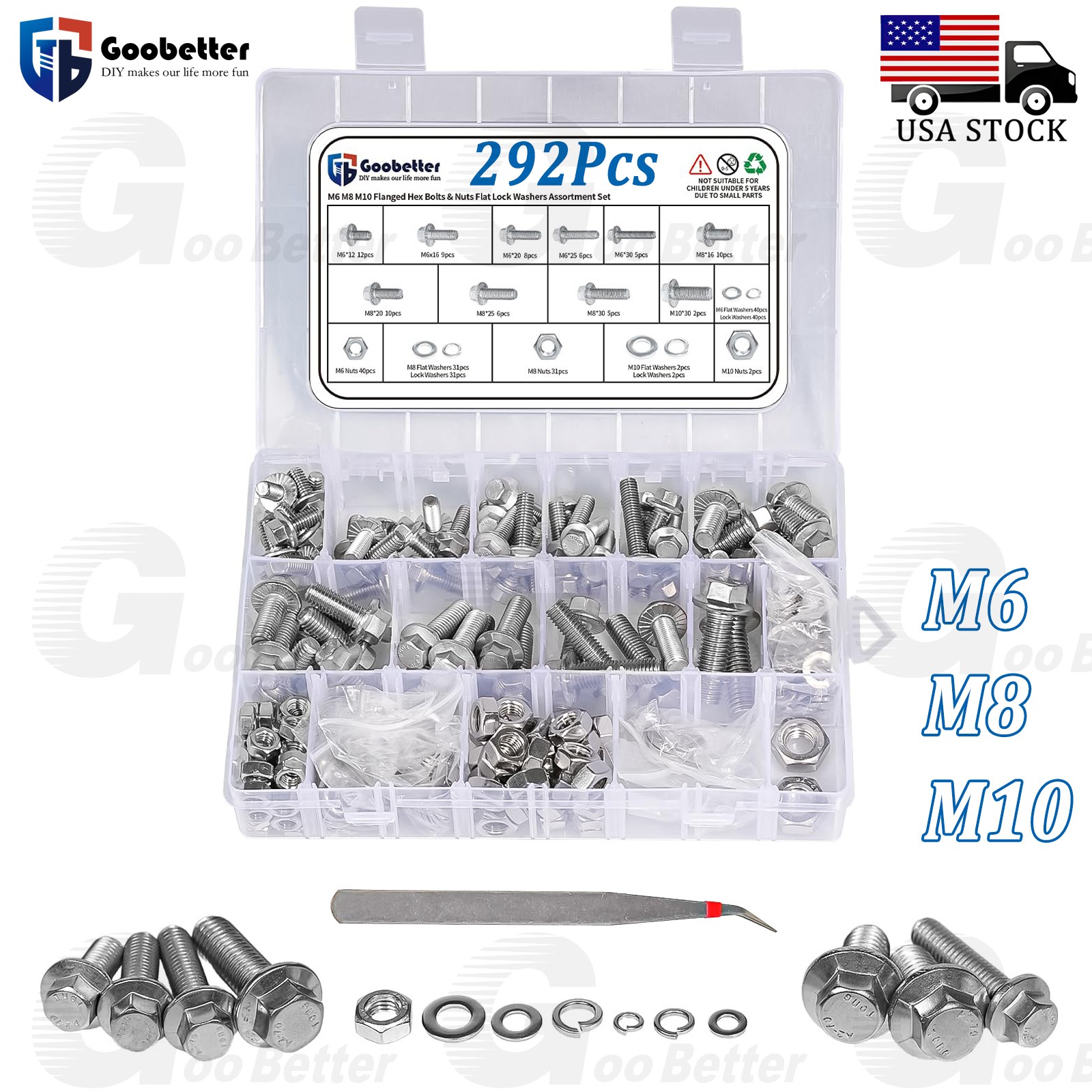 292pcs Serrated Hex Flange Bolt Screws & Nut Washers Assortment Metric M6 M8 M10