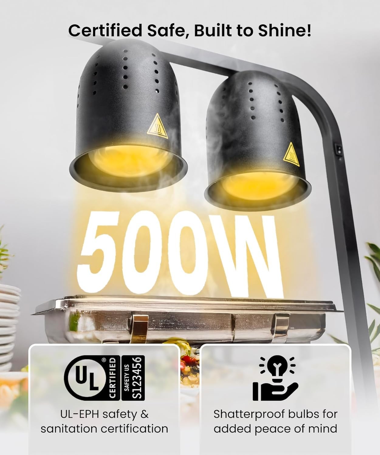 DL2112 Commercial Grade Food Heat Lamp, Portable Electric Food Warmer, 2-Bulb…