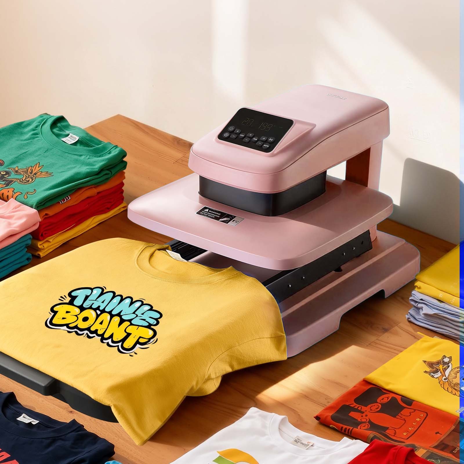 VEVOR Auto Heat Press Machine T-Shirt Press Machine 15 x 15 in Heat Plate Pink
