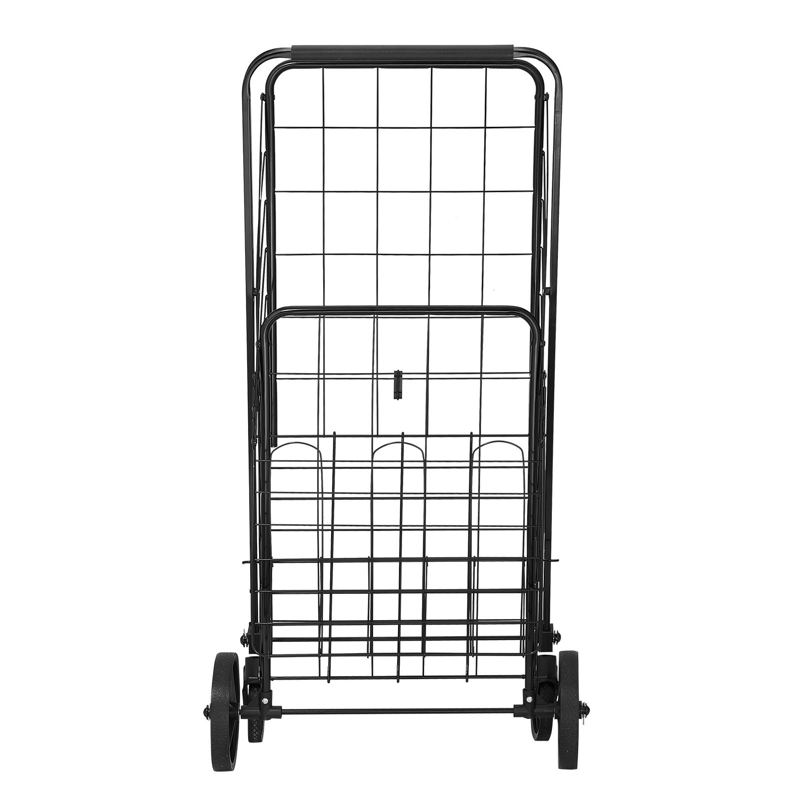 VEVOR Folding Shopping Cart Rolling Grocery Cart with Double Baskets 110 LBS