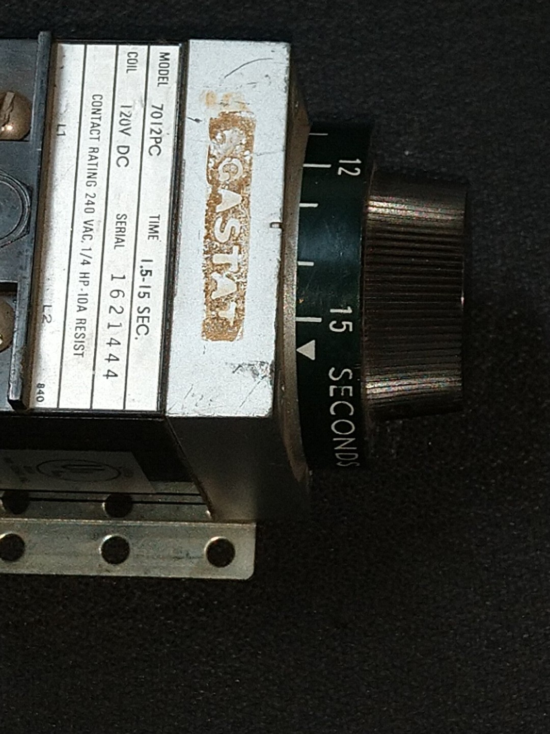 Agastat Electromechanical Relay 7012PC Timer 1.5-15 Seconds 120V DC Coil