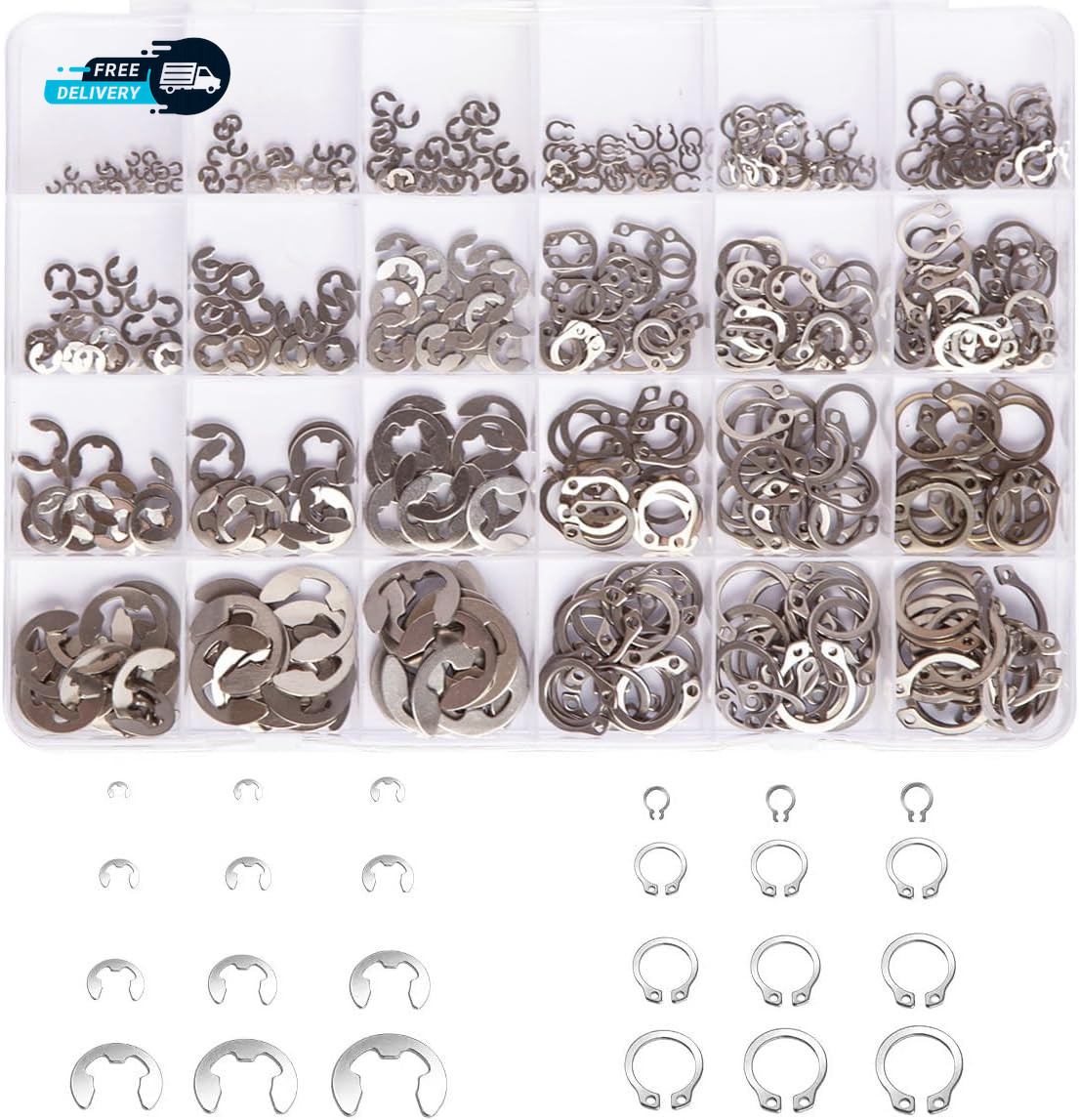 327Pcs E Clips Circlip Retaining Rings Assortment Set 1.2Mm 10Mm